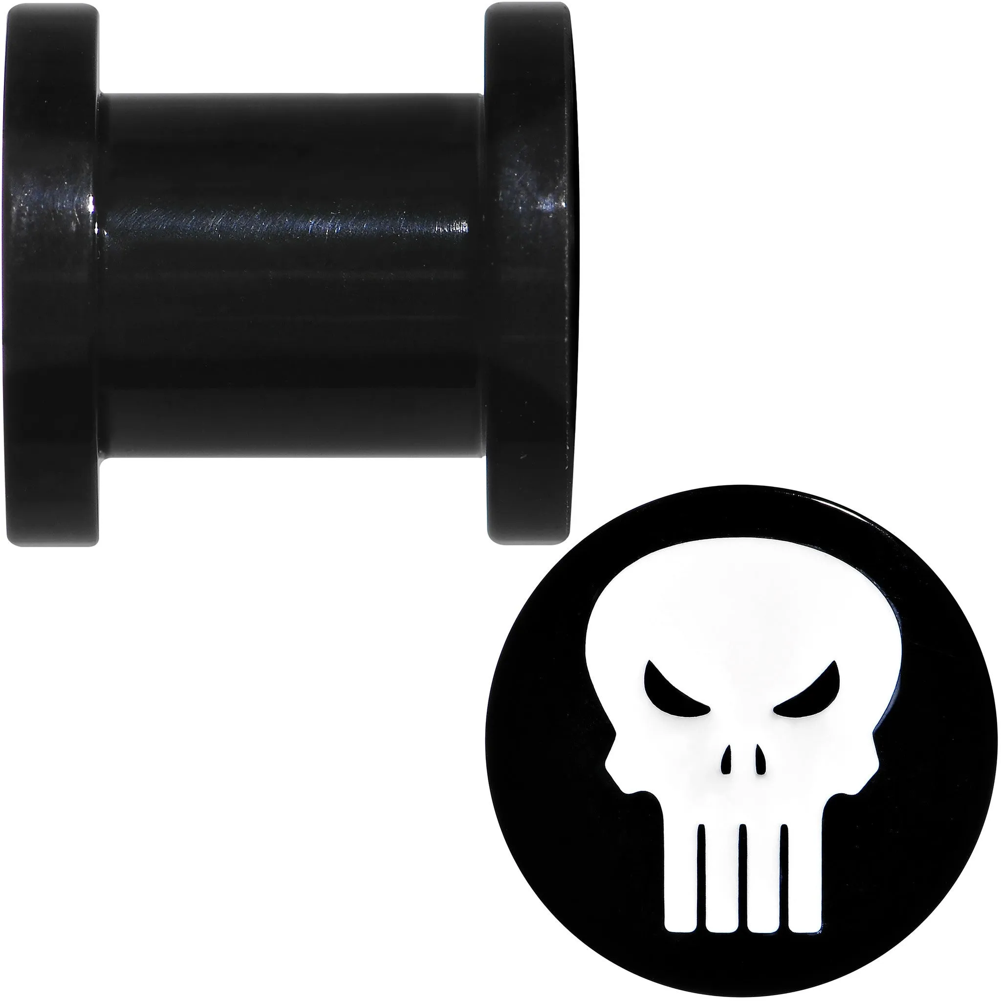 0 Gauge Black PVD Licensed The Punisher Logo Screw Fit Plug Set