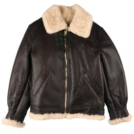 257S - Classic B-3 Sheepskin Leather Bomber Jacket - Brown