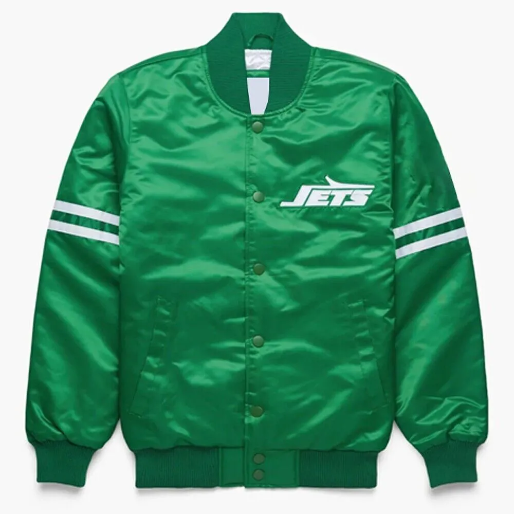 80s NFL New York Jets Green Satin Bomber Letterman Baseball Varsity Jacket