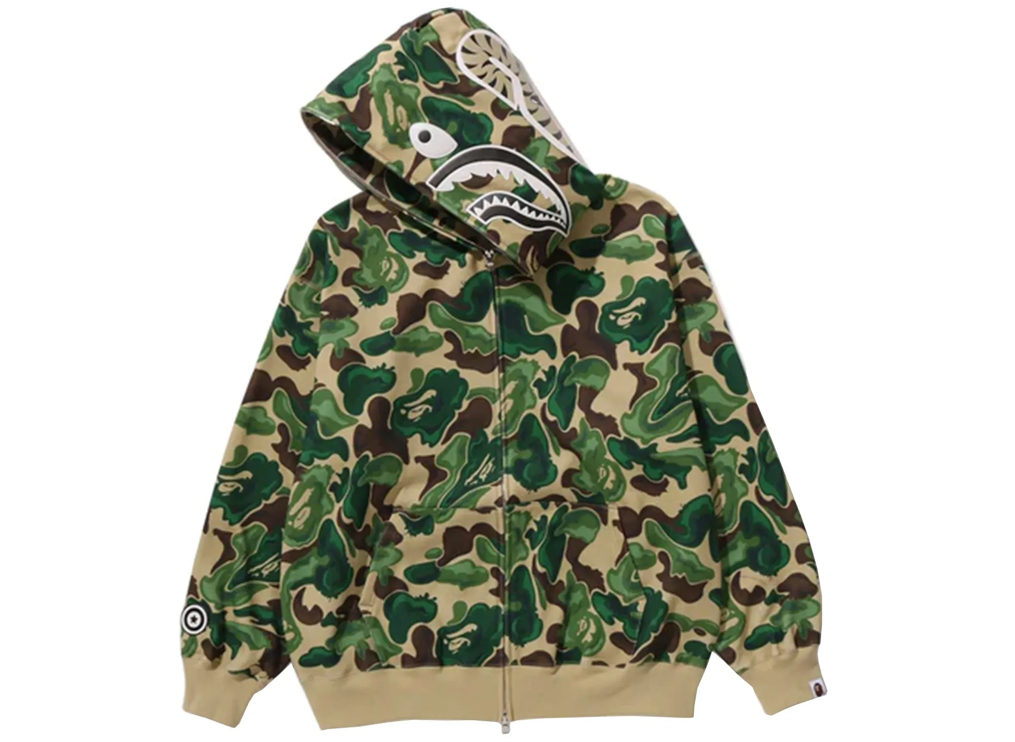 A Bathing Ape Bape Art Camo Shark Hoodie in Green