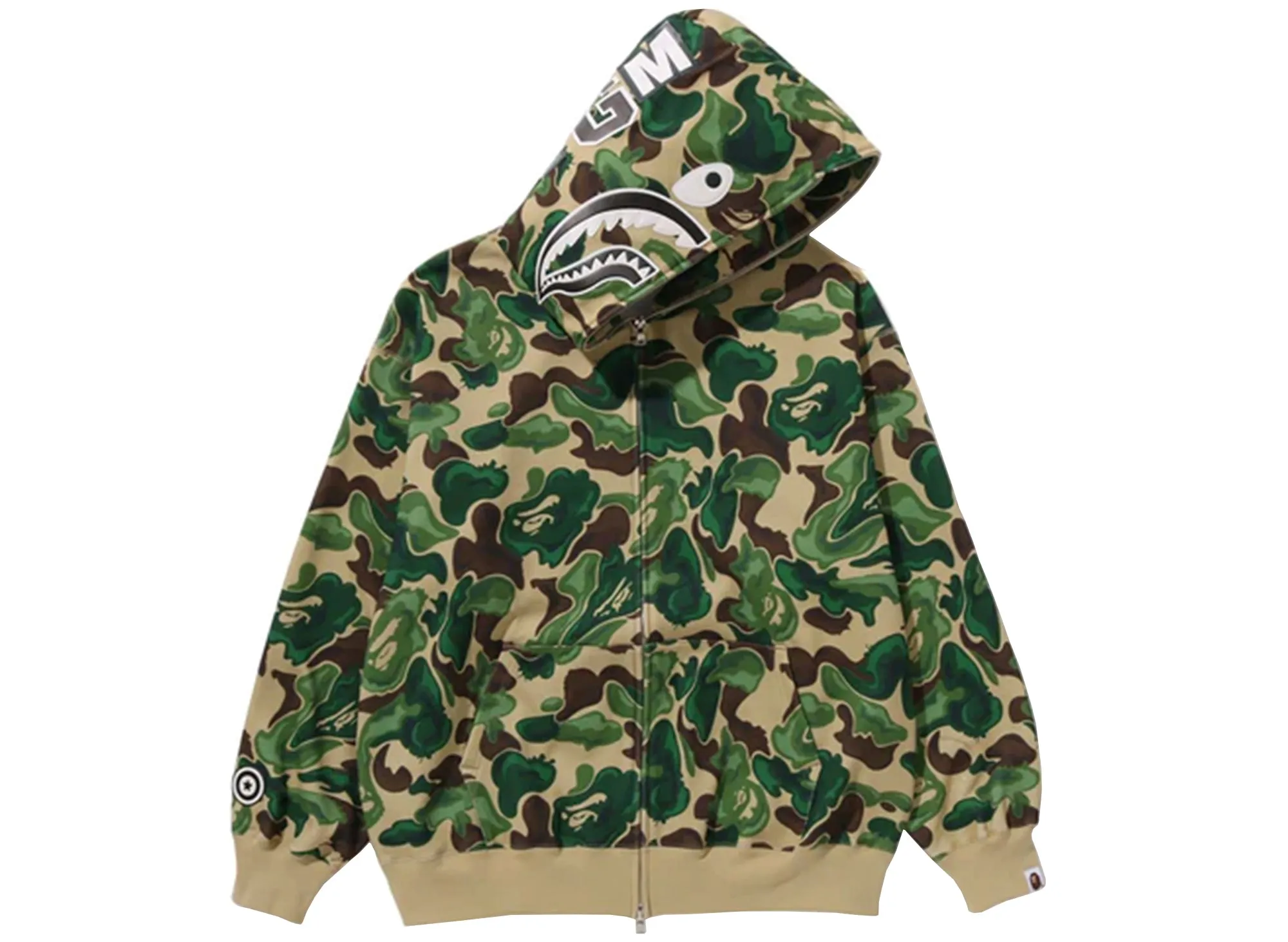 A Bathing Ape Bape Art Camo Shark Hoodie in Green