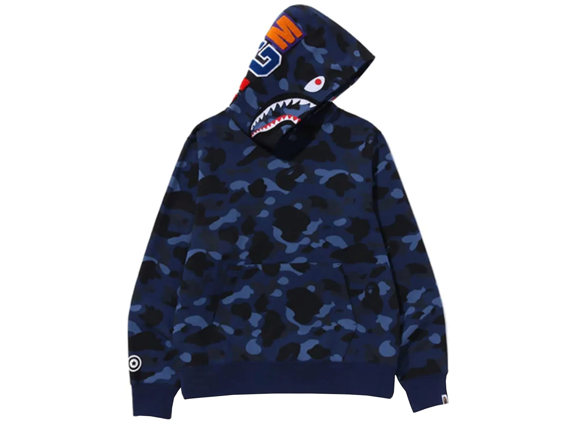 A Bathing Ape Color Camo Shark Pullover Hoodie in Navy