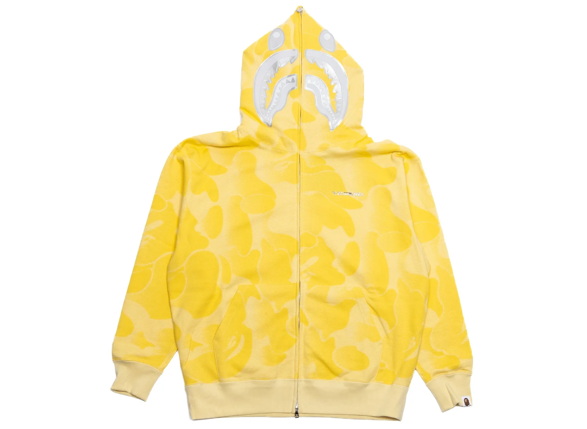 A Bathing Ape Ink Camo Shark Zip Hoodie in Yellow