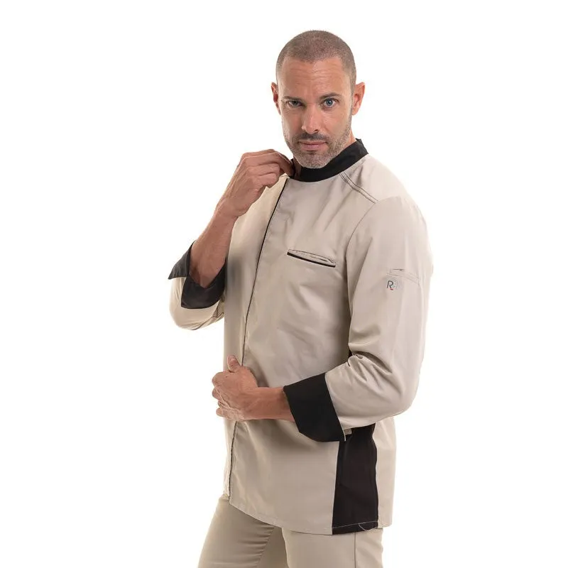 ABAX Ecru/Mocha Long Sleeve Chef Coat - ROBUR