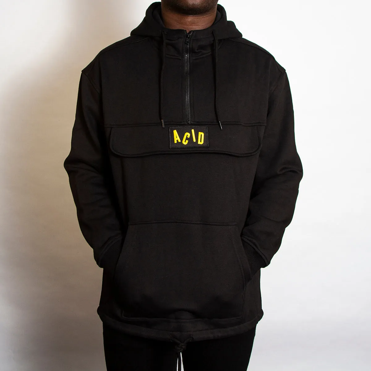 Acid Letter - 3/4 Zipped Pullover Hood - Black