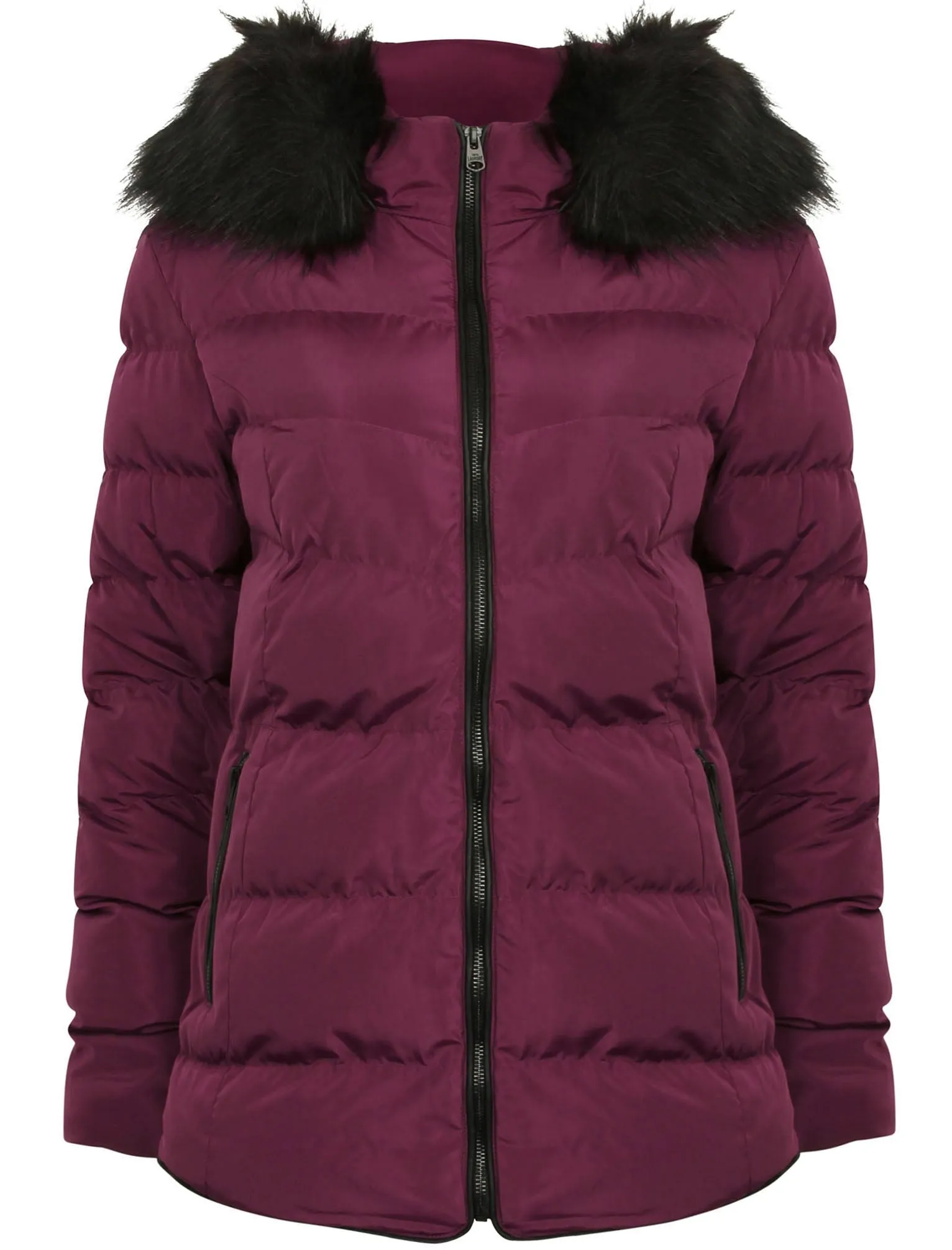 Adley Quilted Jacket with Detachable Fur Trim in Plum - Tokyo Laundry