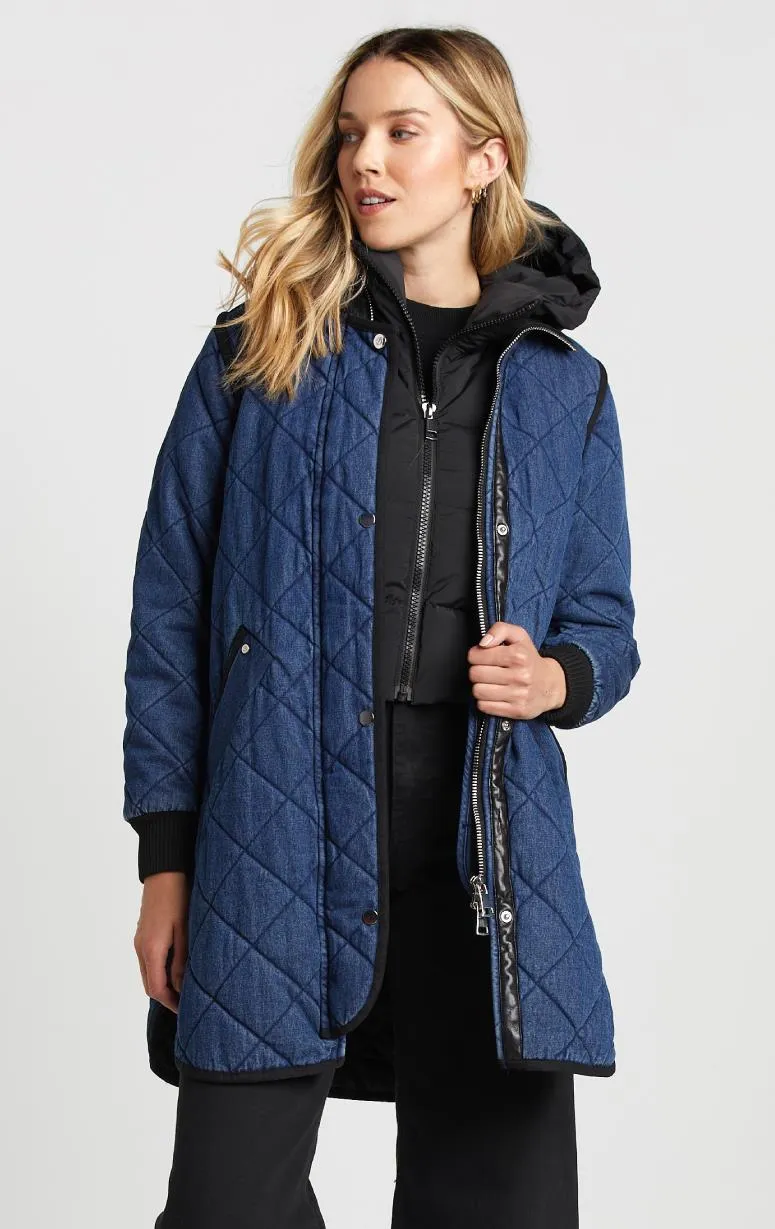 Adroit- Denim 7/8's Quilted Coat