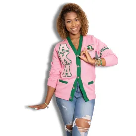 AKA Cardigan Pink & Green w/Stripes (Twill Letters)