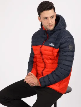 Aksel Colour Block Quilted Puffer Jacket with Hood In Red - Tokyo Laundry