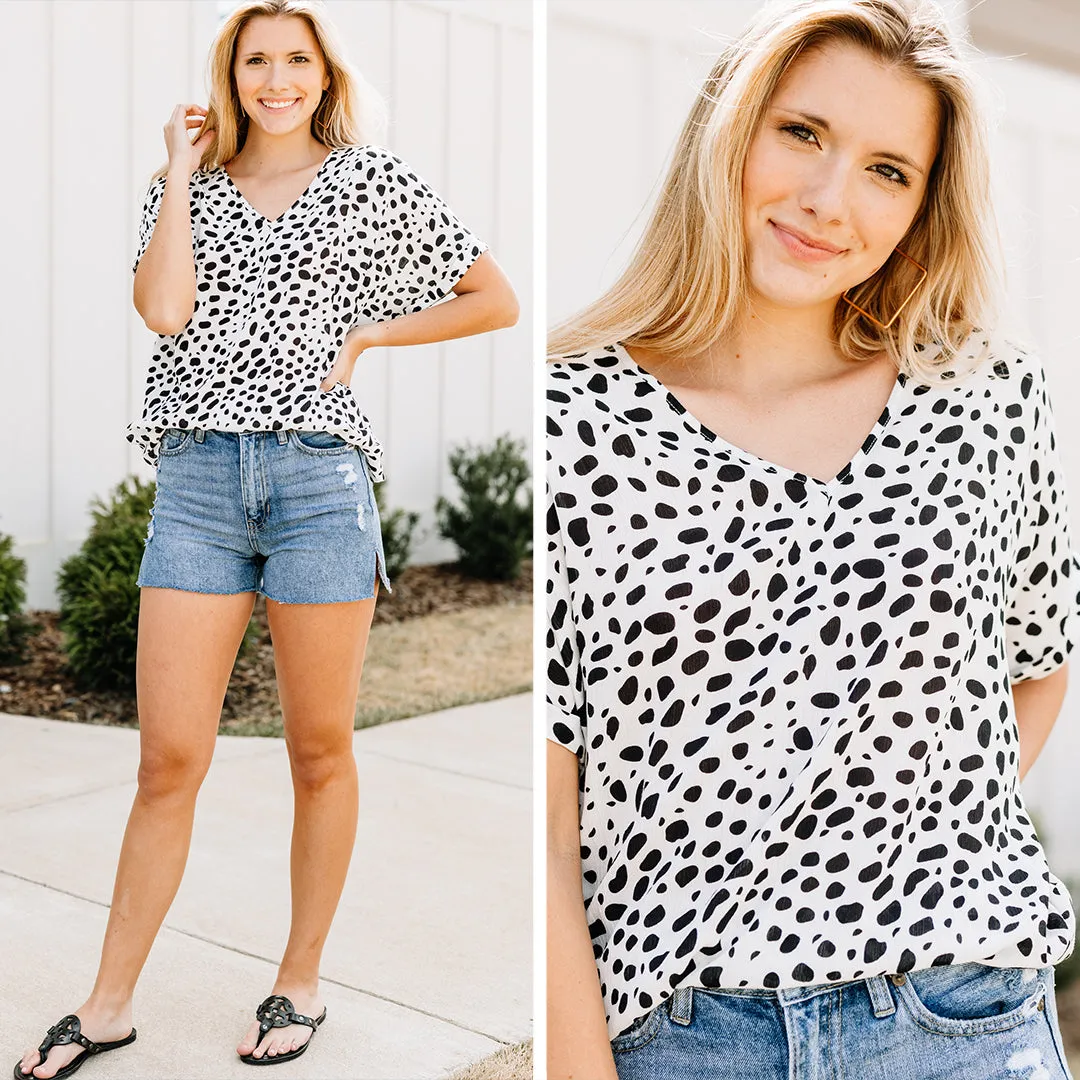 All For You Black and White Spotted Top