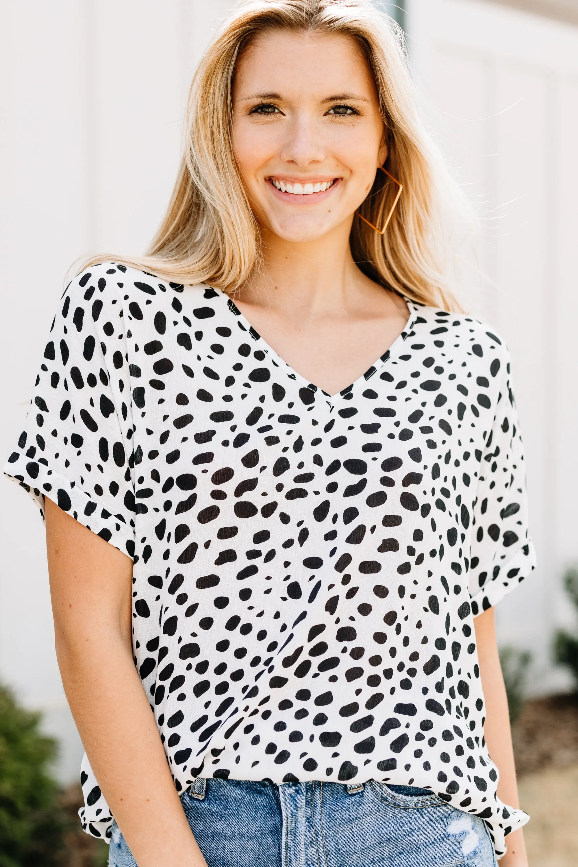 All For You Black and White Spotted Top