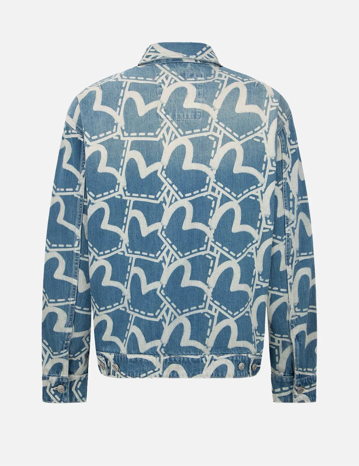 Allover Pocket Graphic Discharged Print Denim Jacket