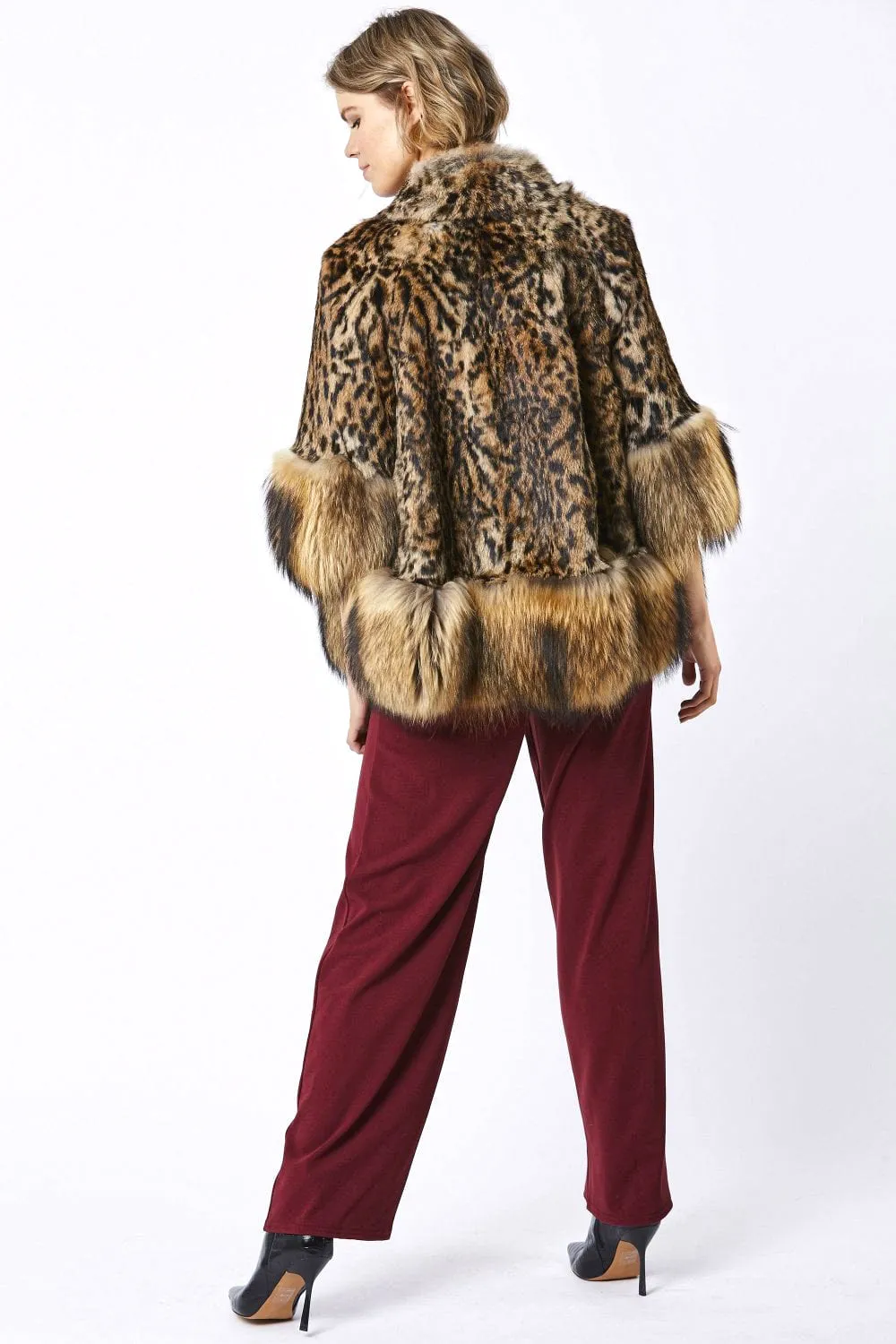 Amelia Animal Print Mocha Fox Fur Cape Coat