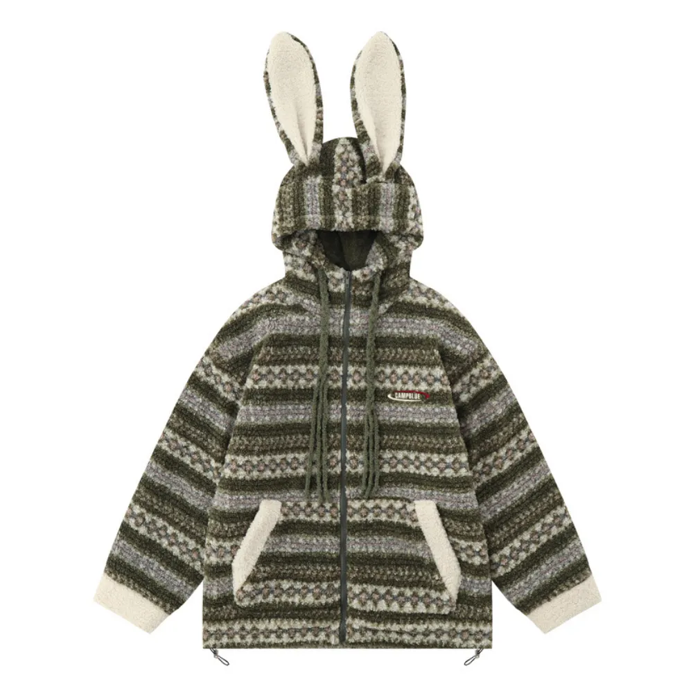 American Retro Striped Rabbit Coat