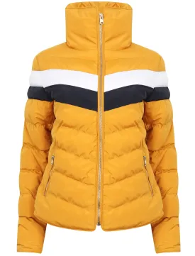 Anise Quilted Puffer Jacket with Chevron Panel In Old Gold - Tokyo Laundry