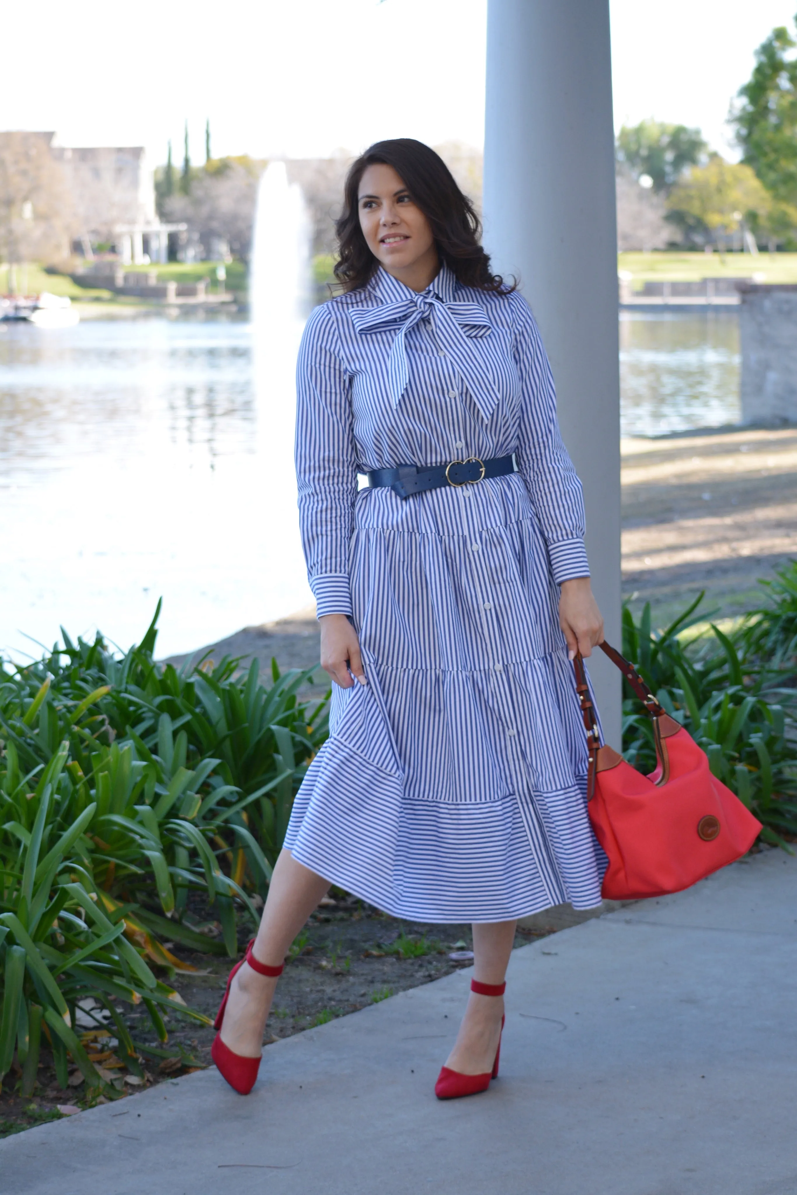 Antalya Blue Striped Cotton Dress