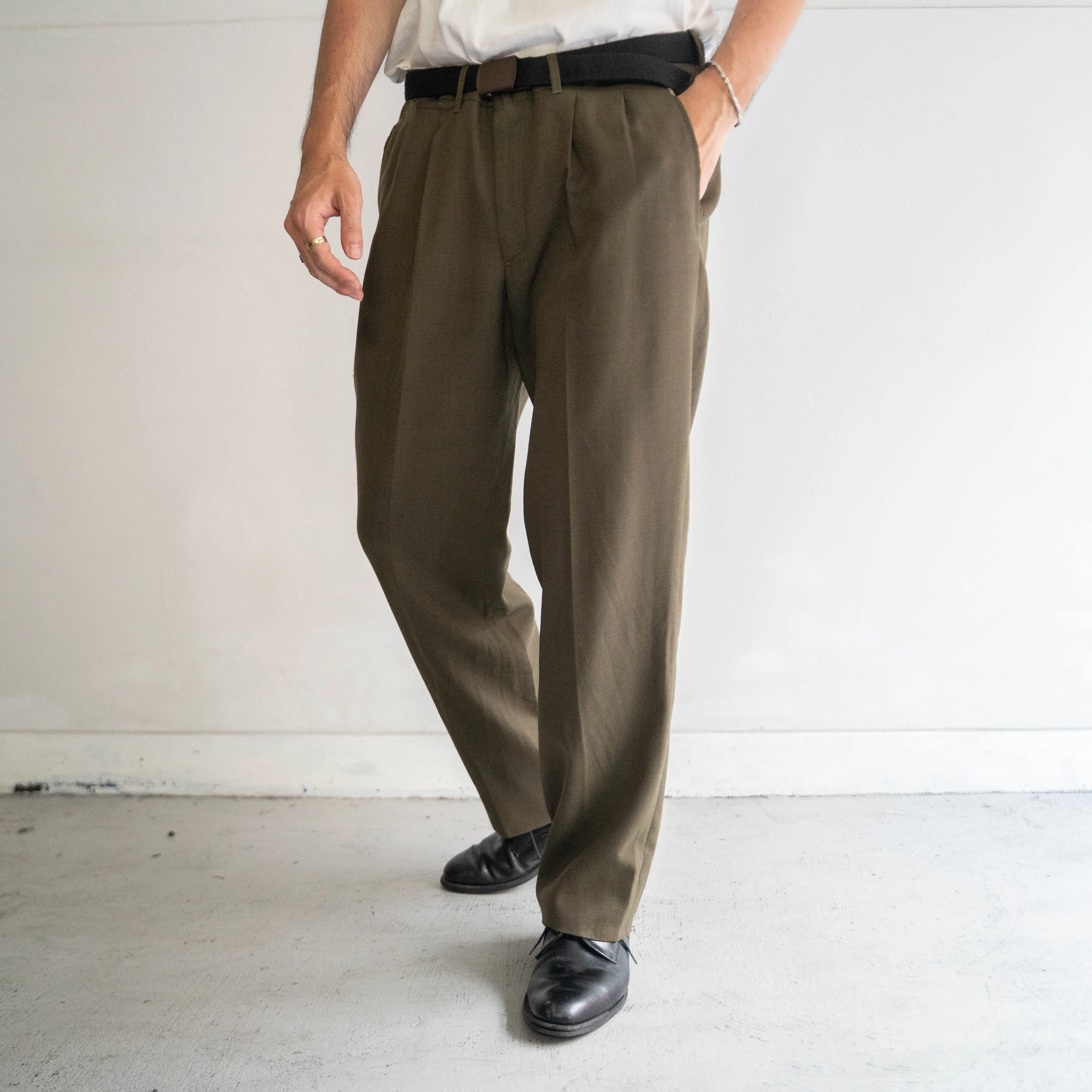 around 1990s europe olive green nep slacks -light weight-