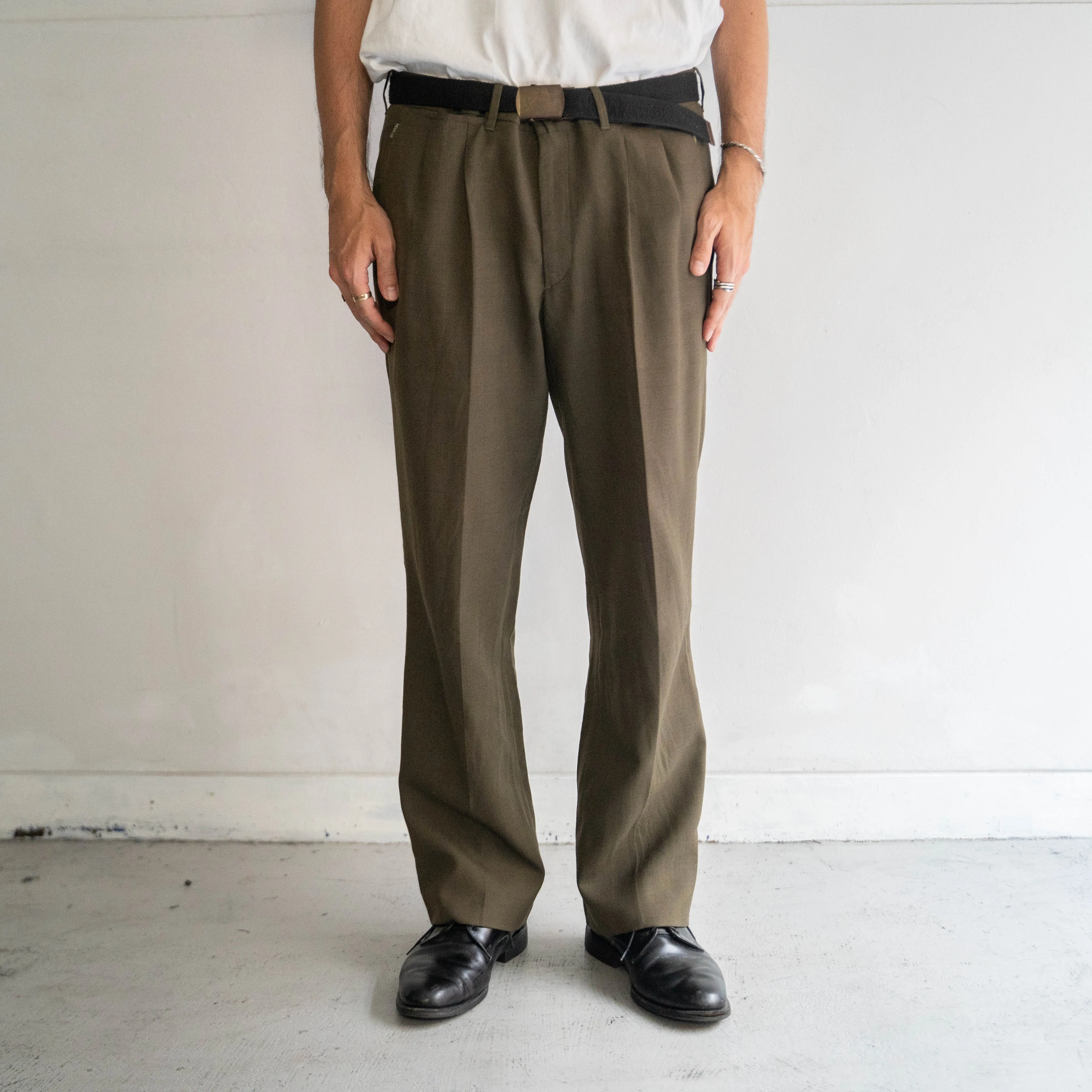 around 1990s europe olive green nep slacks -light weight-