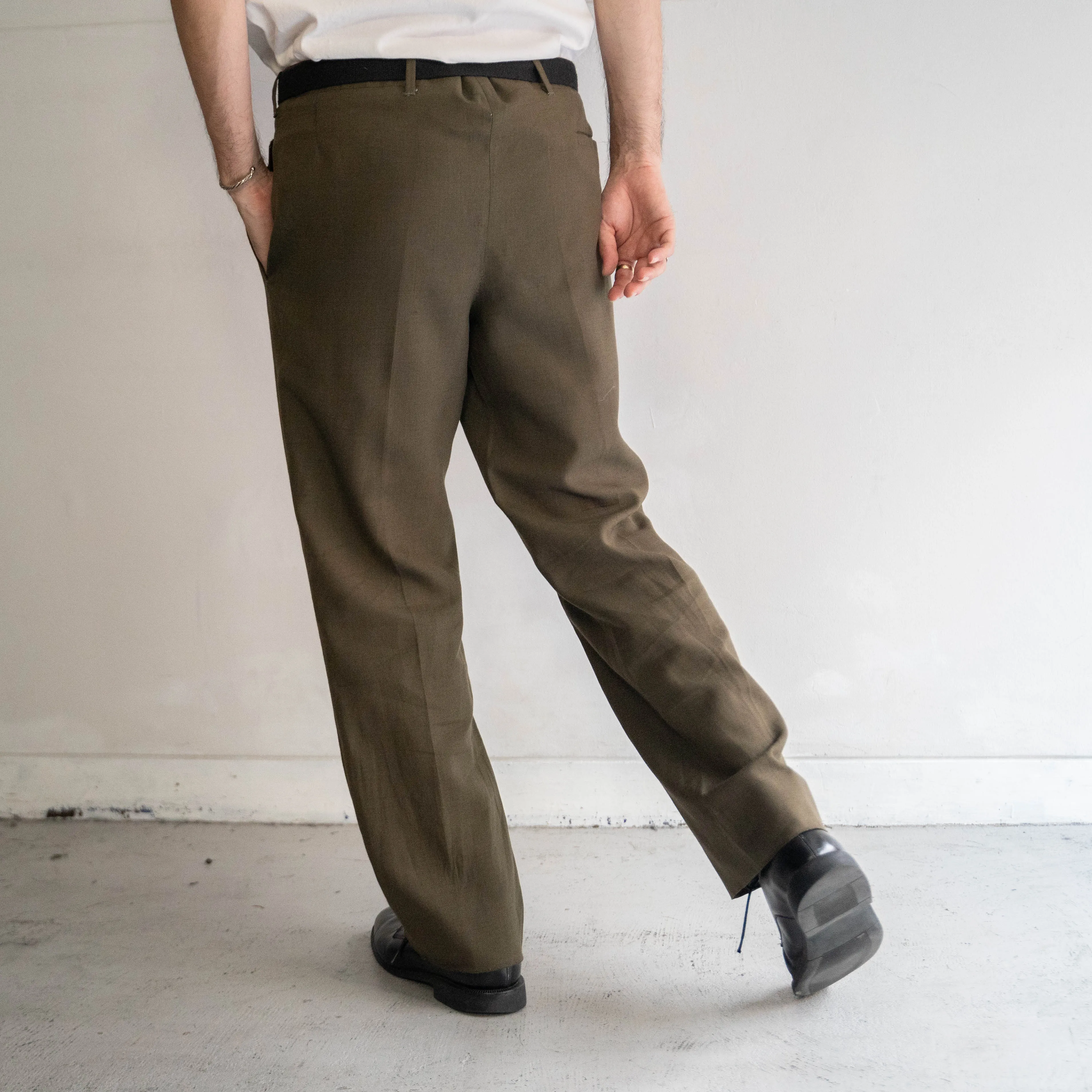 around 1990s europe olive green nep slacks -light weight-