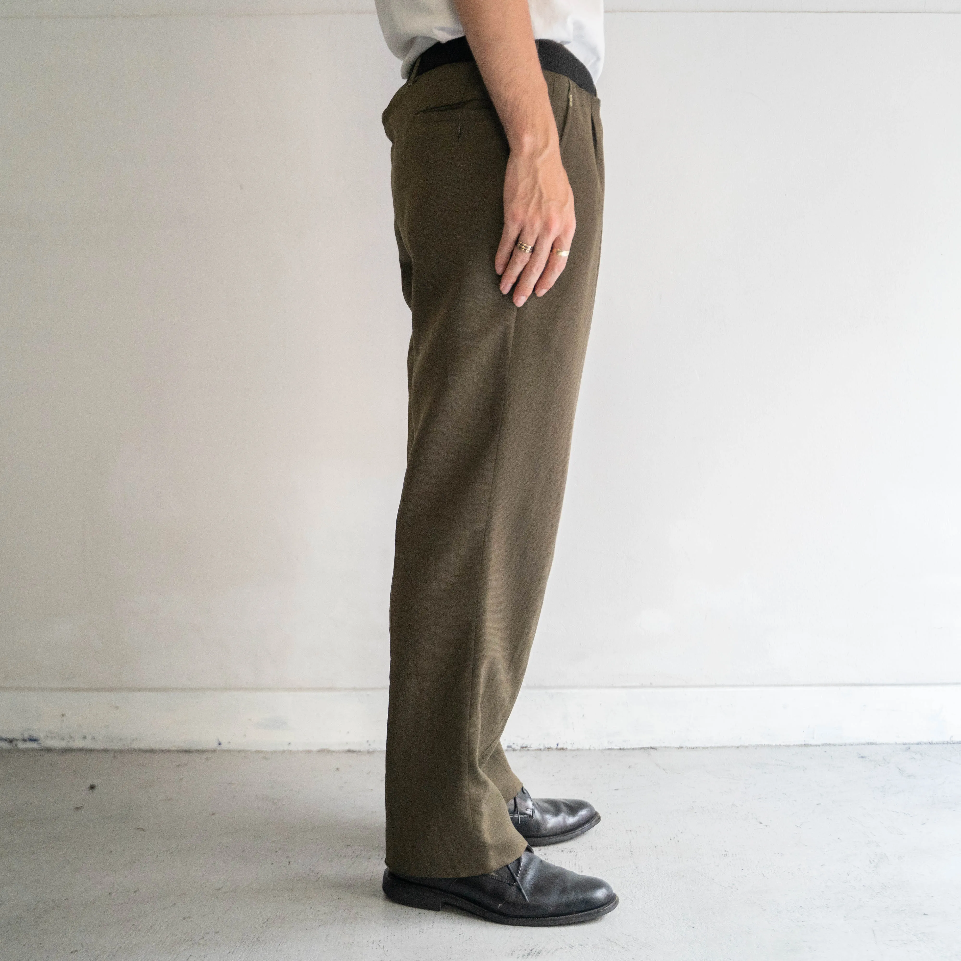 around 1990s europe olive green nep slacks -light weight-