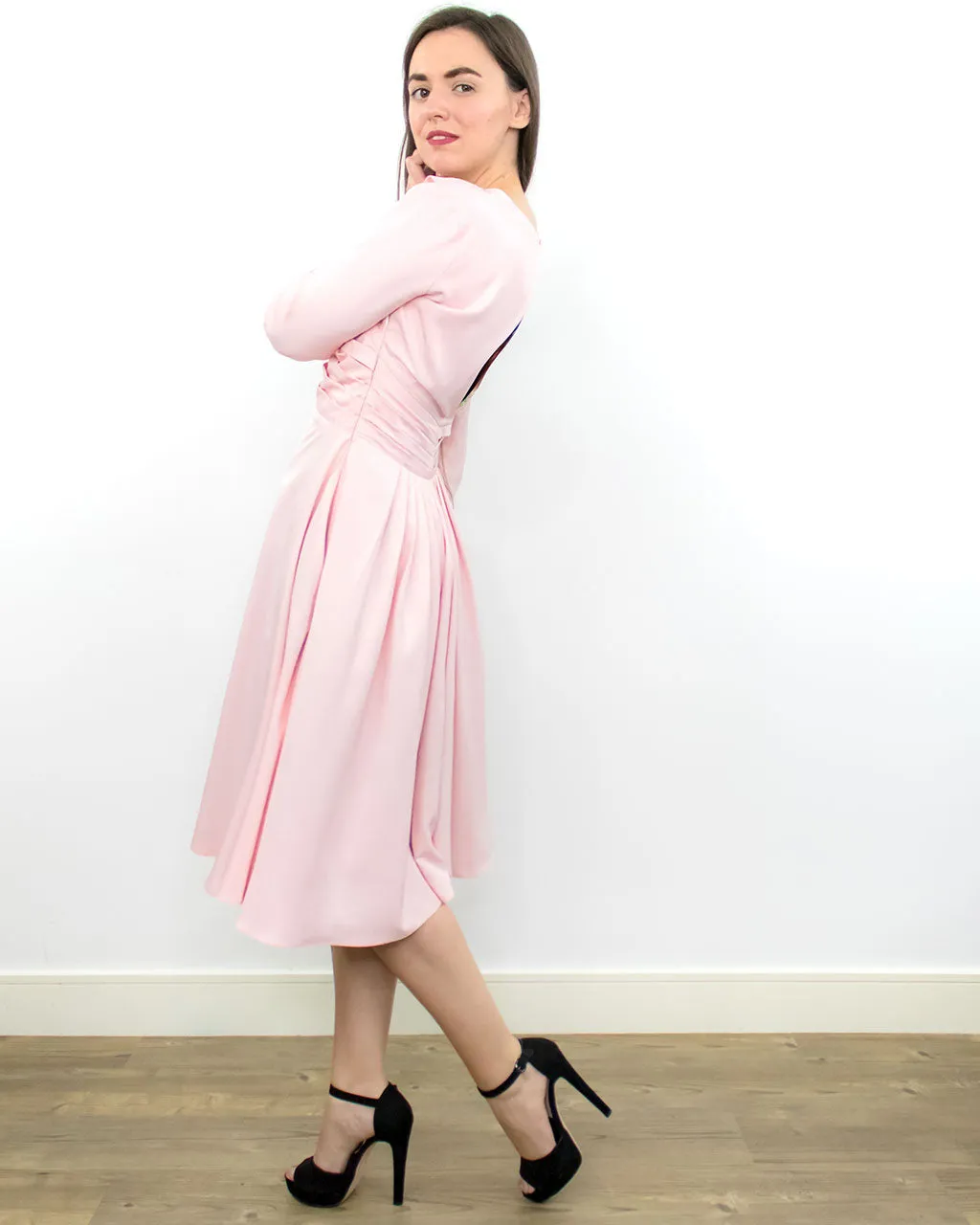 Aya Pastel Pink Fit & Flare Midi Dress