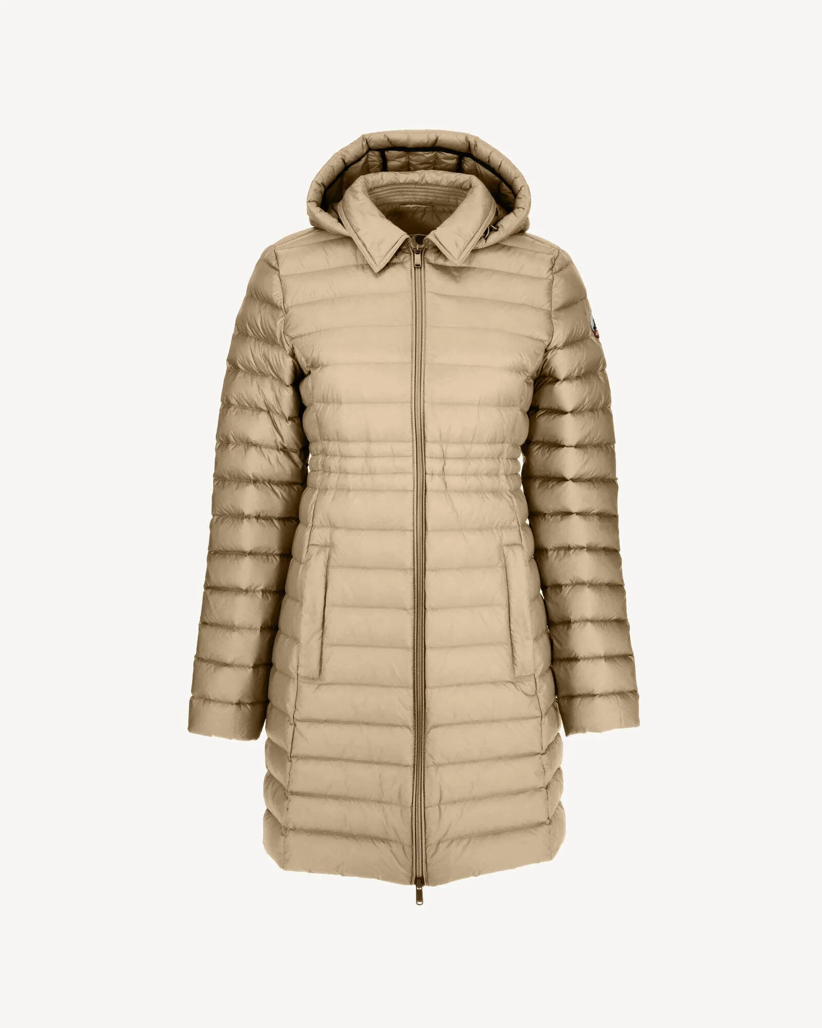 Beige Vero long hooded puffer jacket