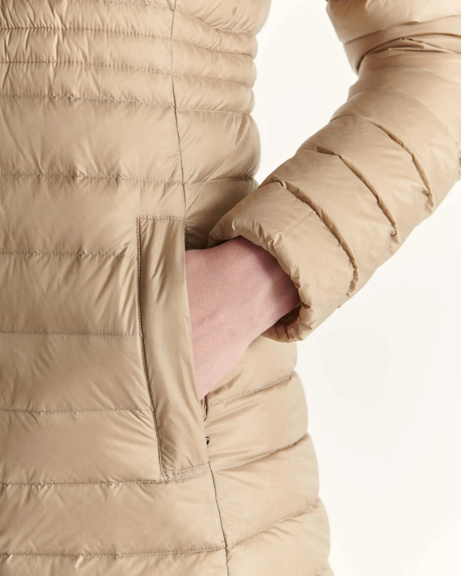 Beige Vero long hooded puffer jacket