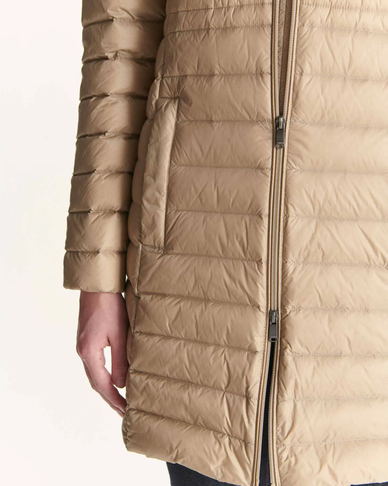 Beige Vero long hooded puffer jacket