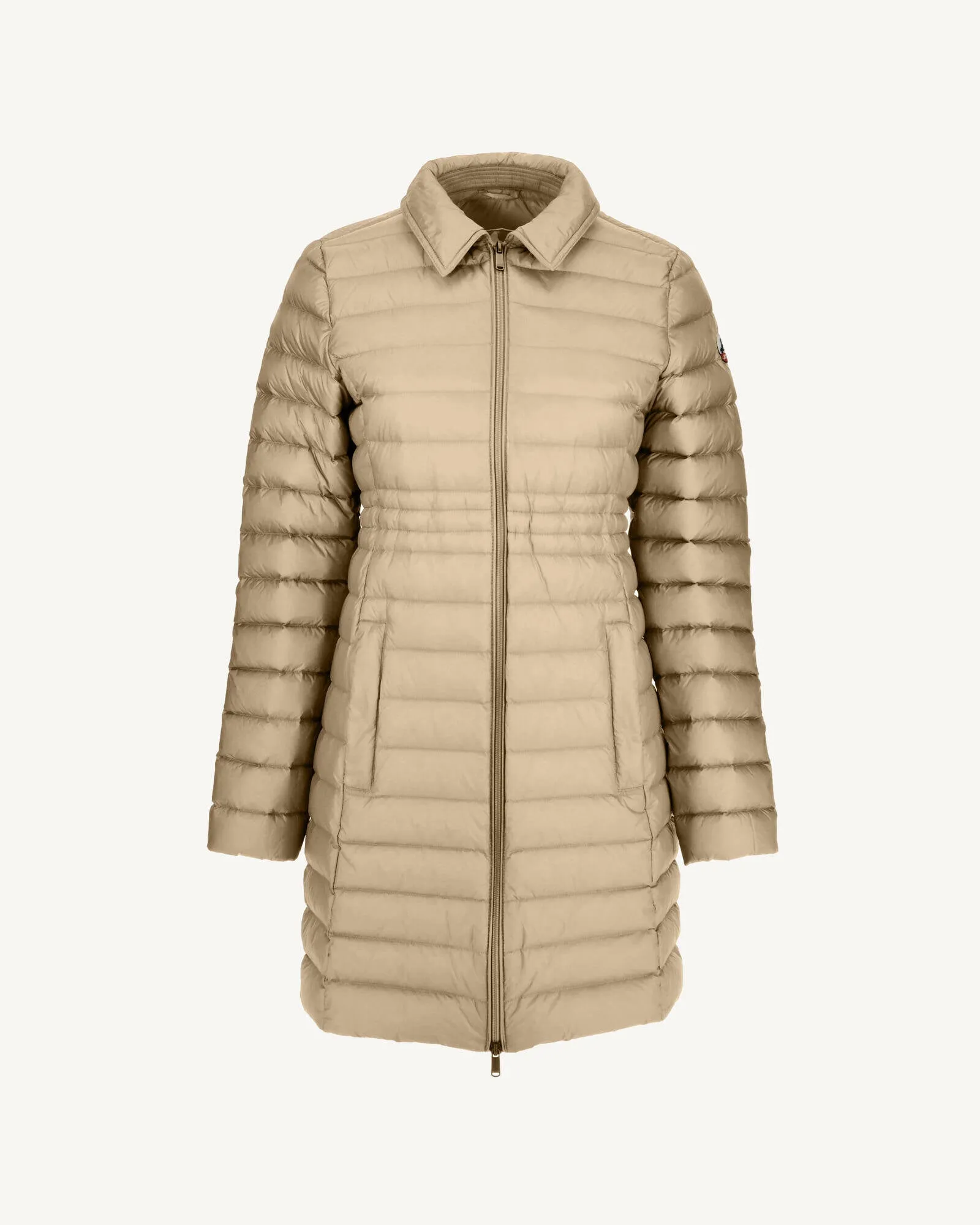 Beige Vero long hooded puffer jacket