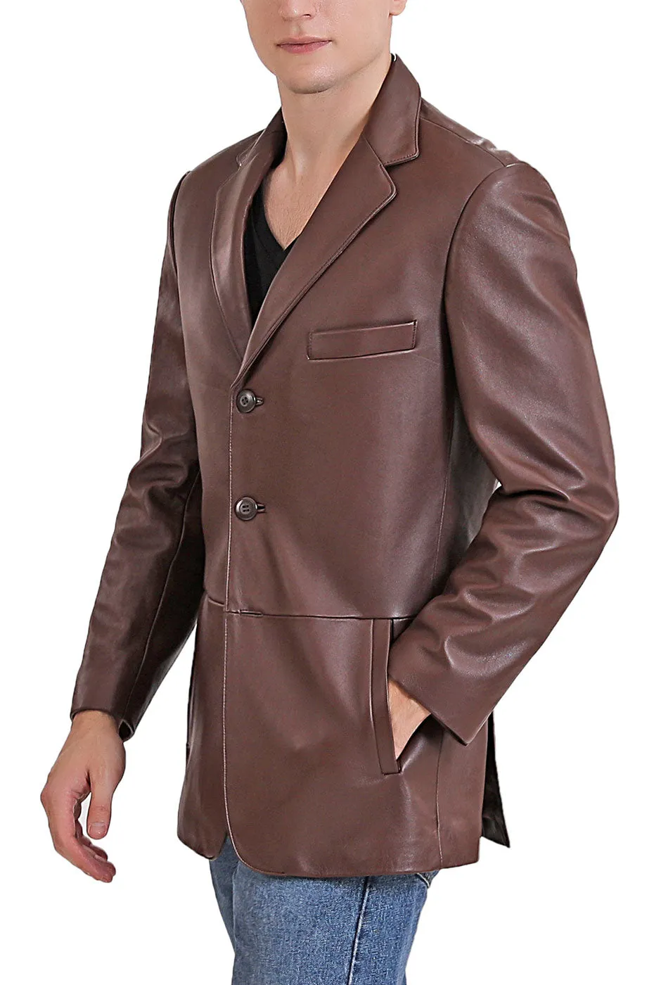 BGSD Men Leroy Three Button Lambskin Leather Blazer