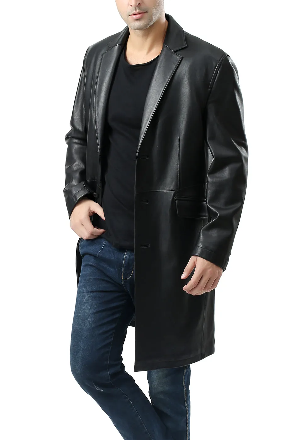 BGSD Men New Zealand Lambskin Leather Long Coat