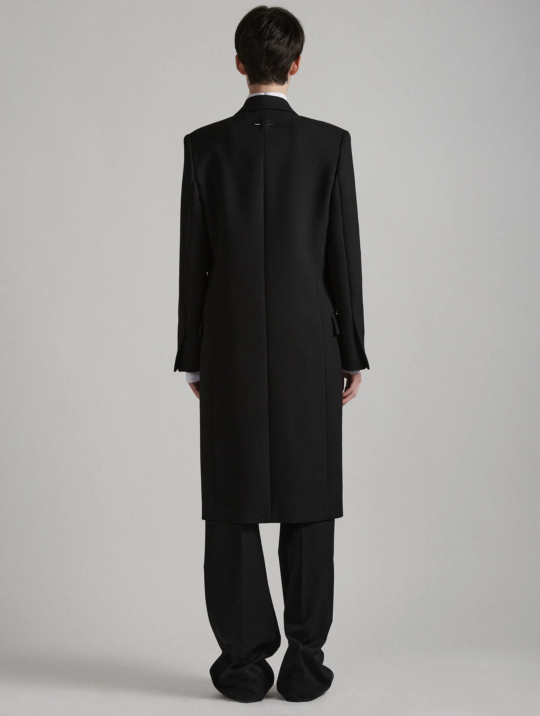 Black double gabardine overcoat