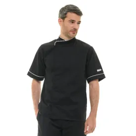 Black Kitchen Coat with White Piping Short Sleeve - MANELLI