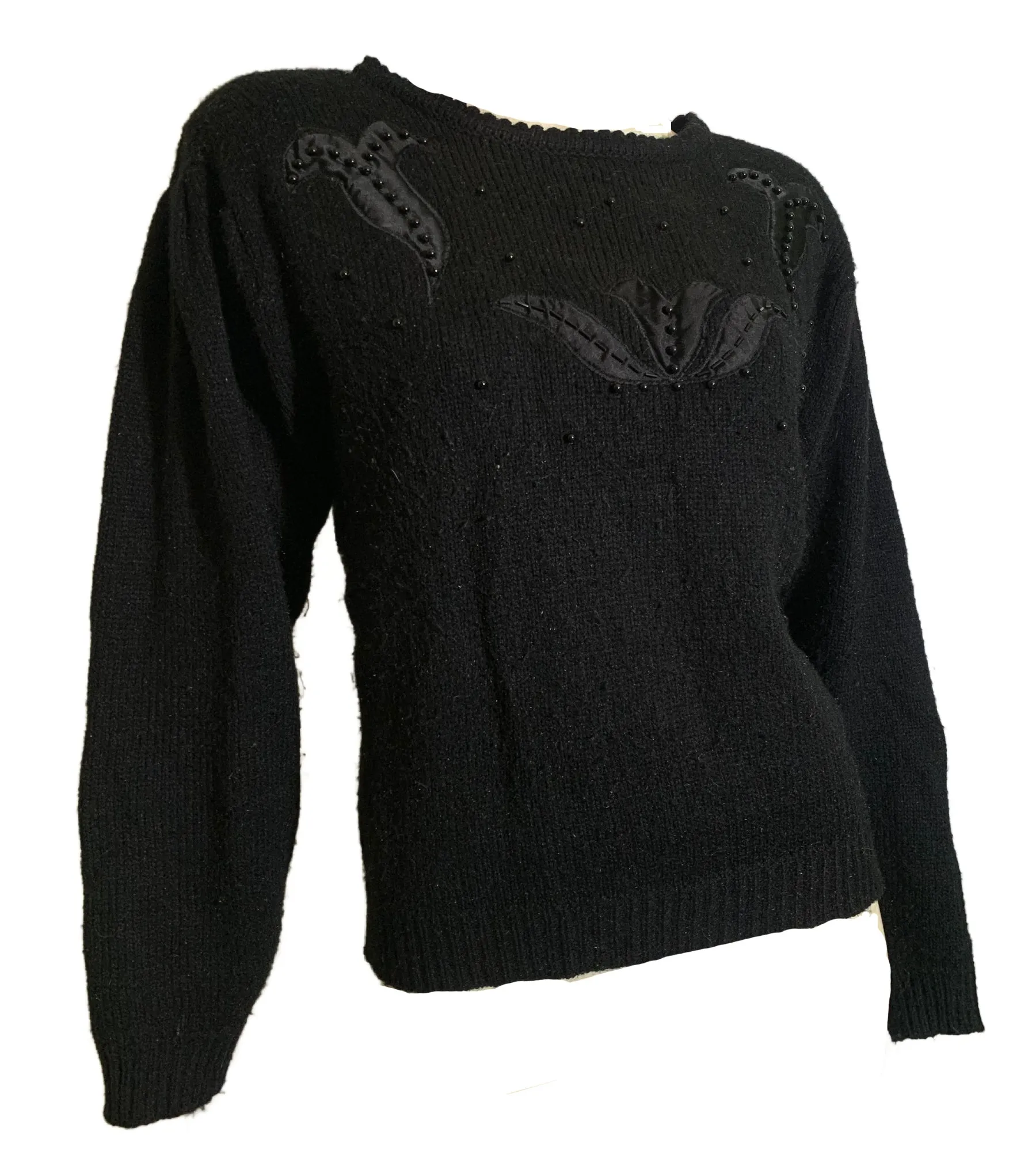 Black Long Sleeved Beaded Sweater circa 1980s