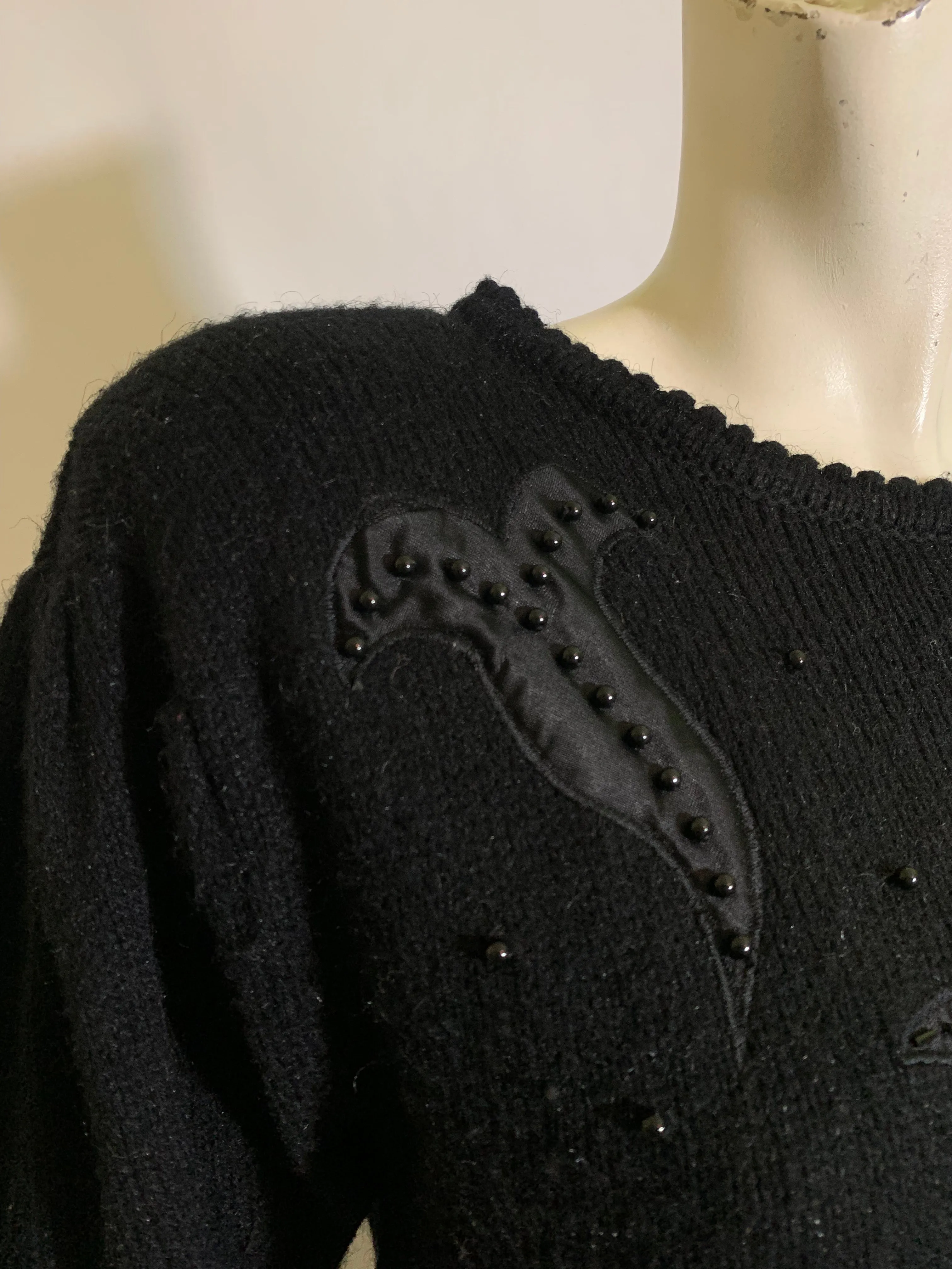 Black Long Sleeved Beaded Sweater circa 1980s