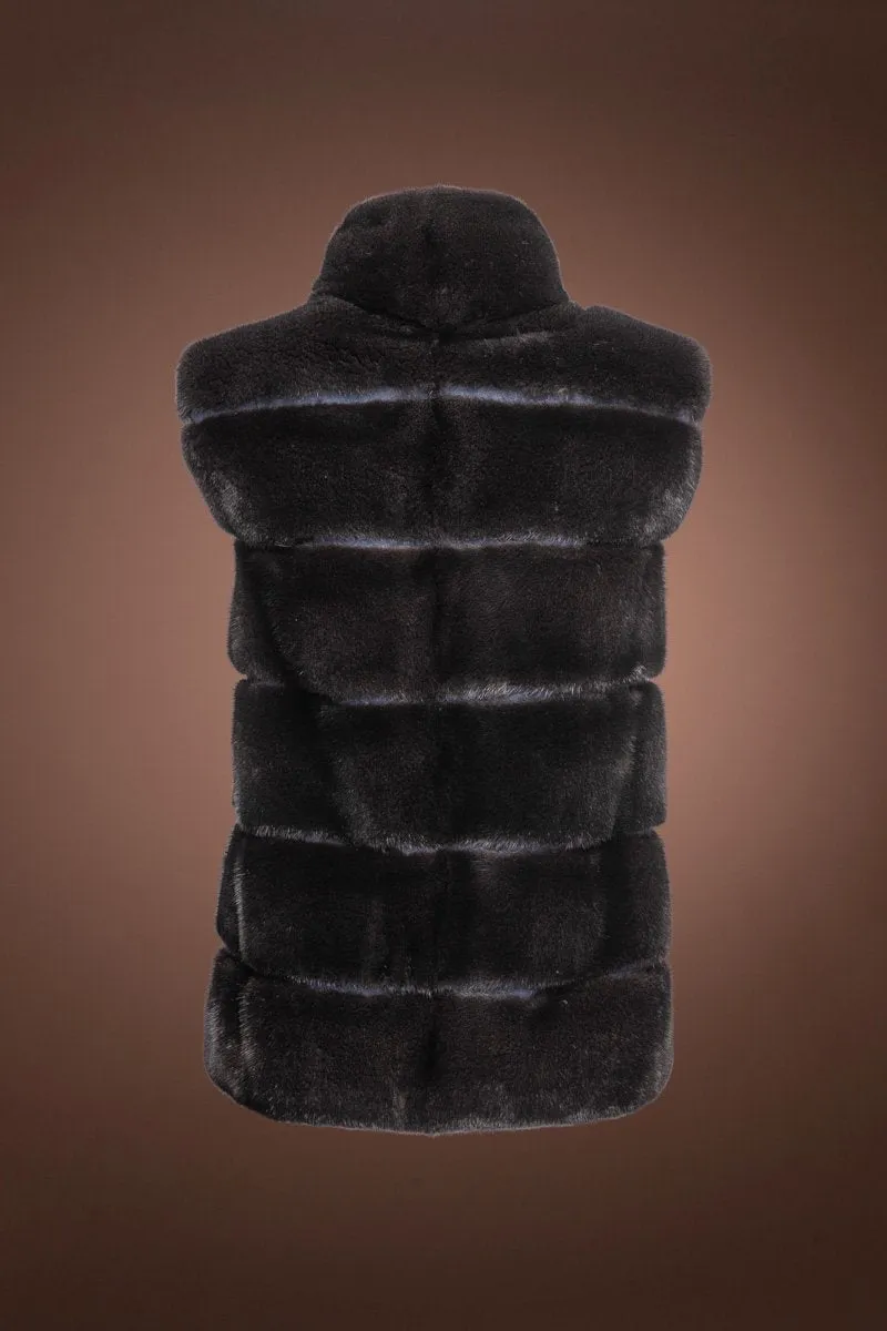 Black Mink Fur Vest - Navy Suede Inserts