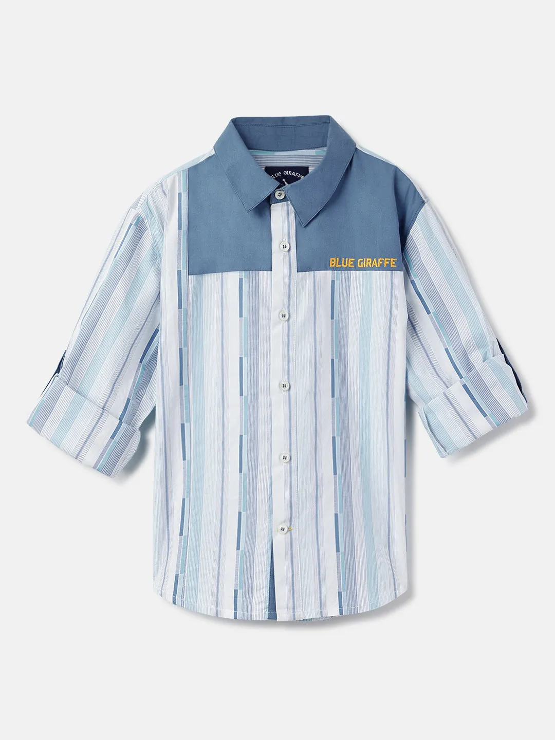 Blue Giraffe Boys Blue Striped Collar Shirt