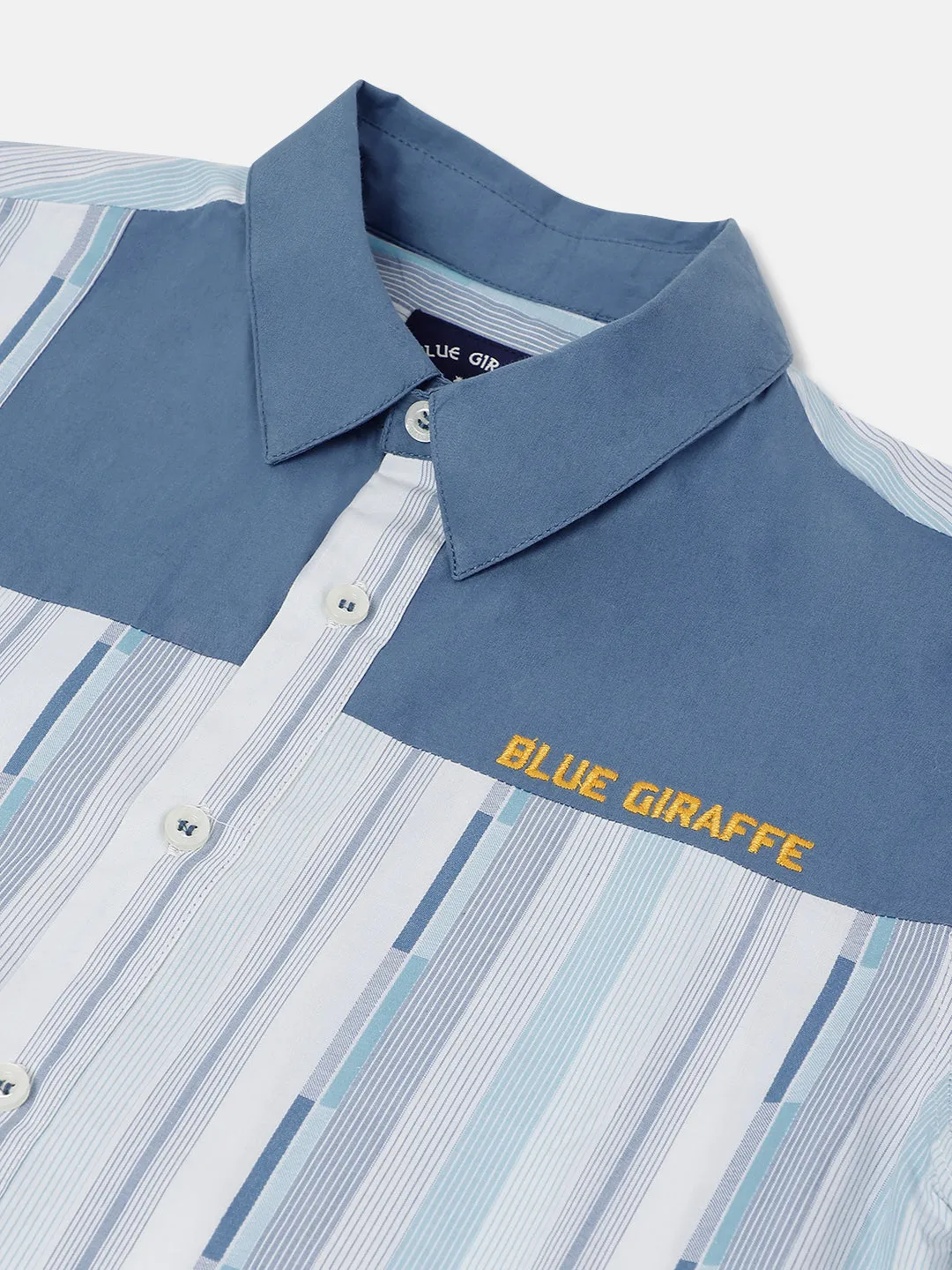 Blue Giraffe Boys Blue Striped Collar Shirt