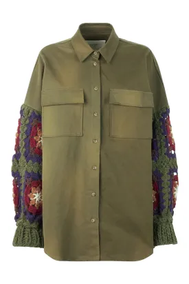 Canvas Overshirt With Crochet Sleeves