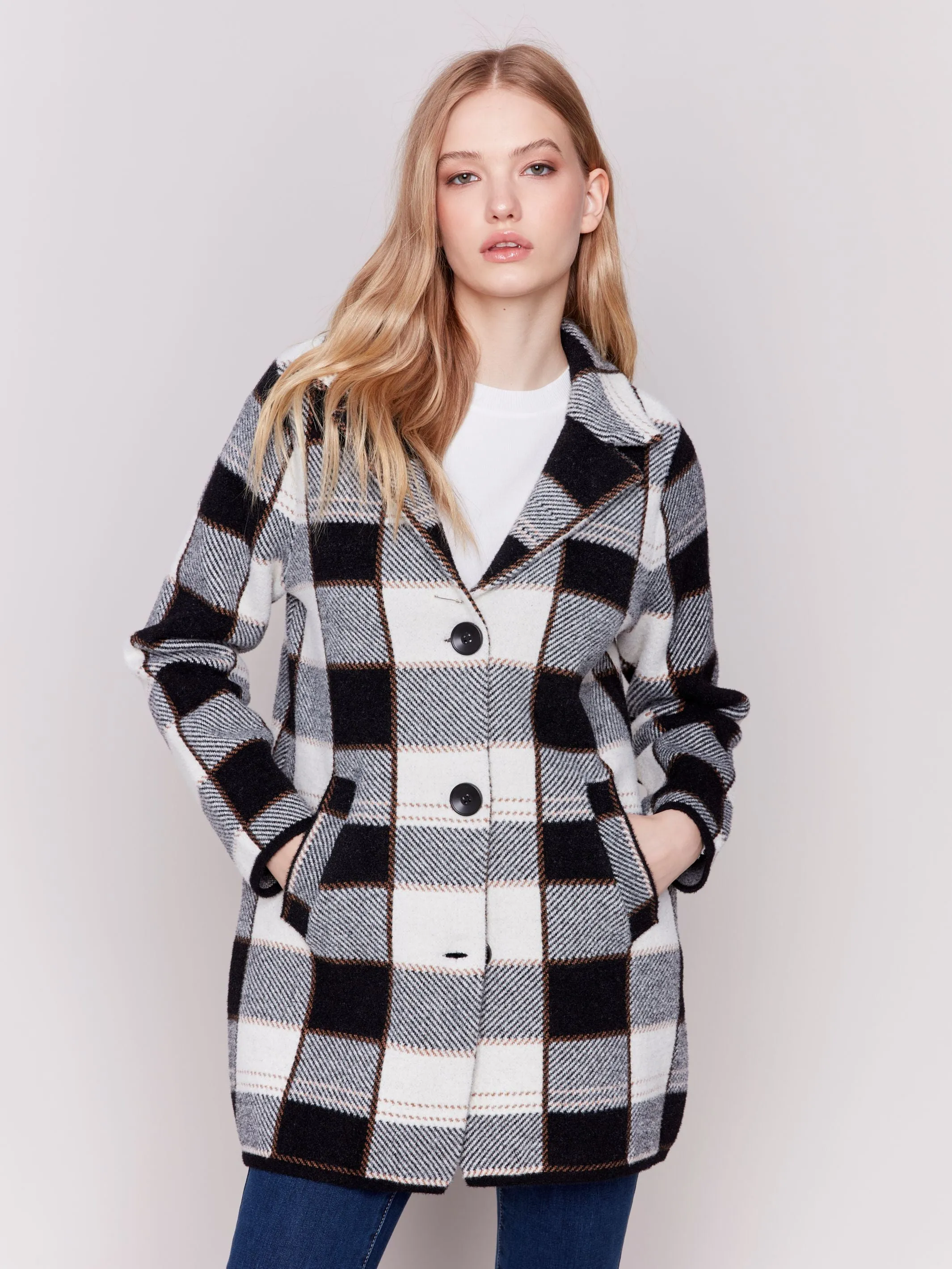 Charlie B- Knit Plaid Jacket