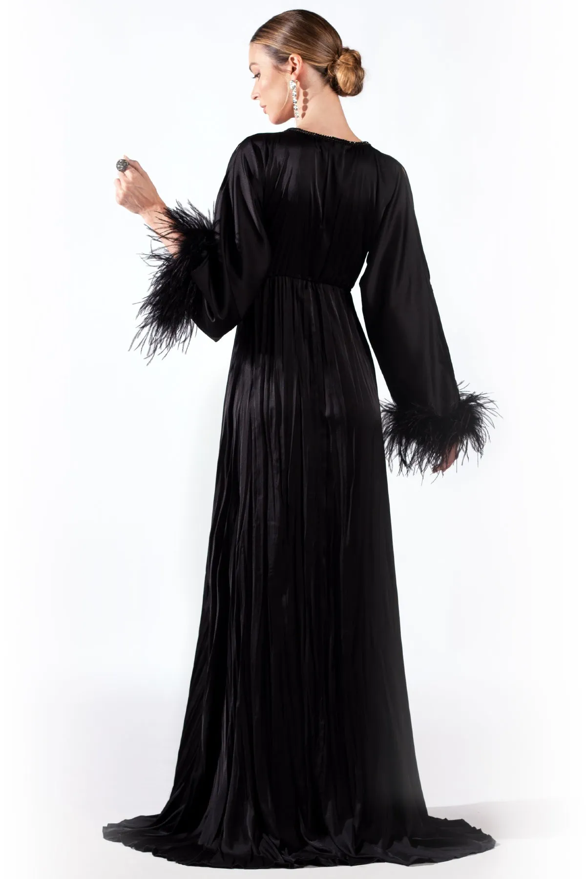 Cher Black Silk Feather - Long Dress