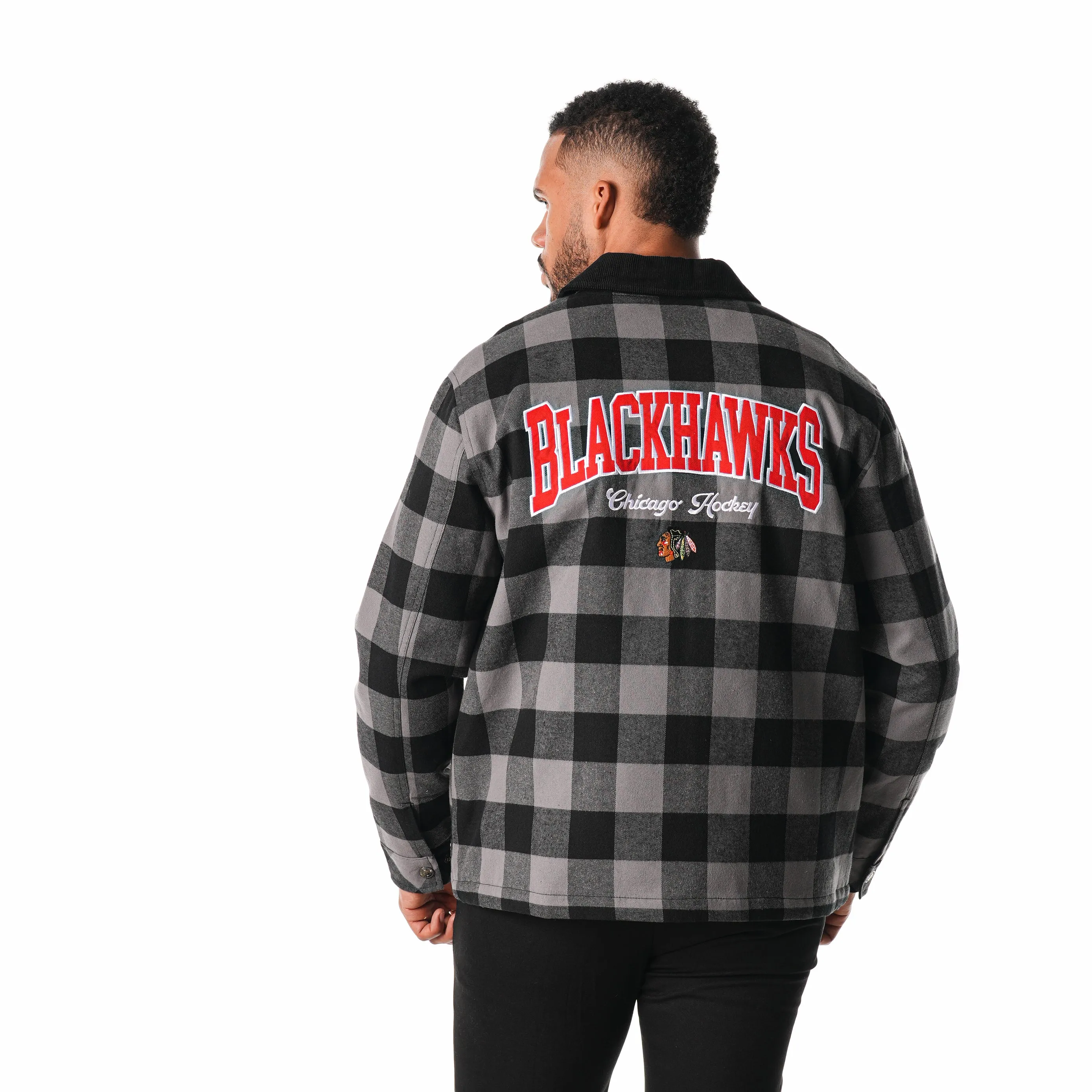 CHICAGO BLACKHAWKS FLANNEL ZIP FRONT JACKET - BLACK