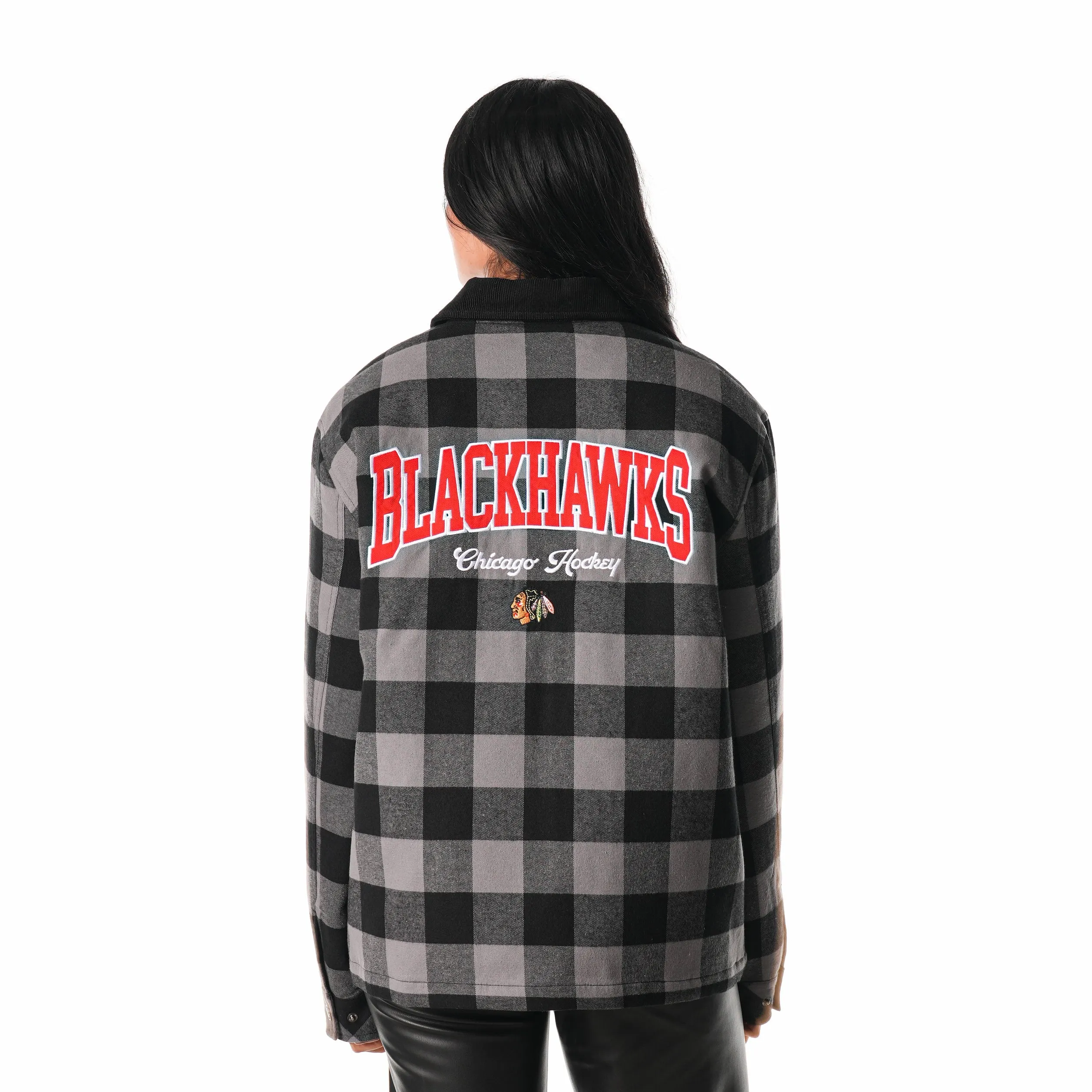 CHICAGO BLACKHAWKS FLANNEL ZIP FRONT JACKET - BLACK