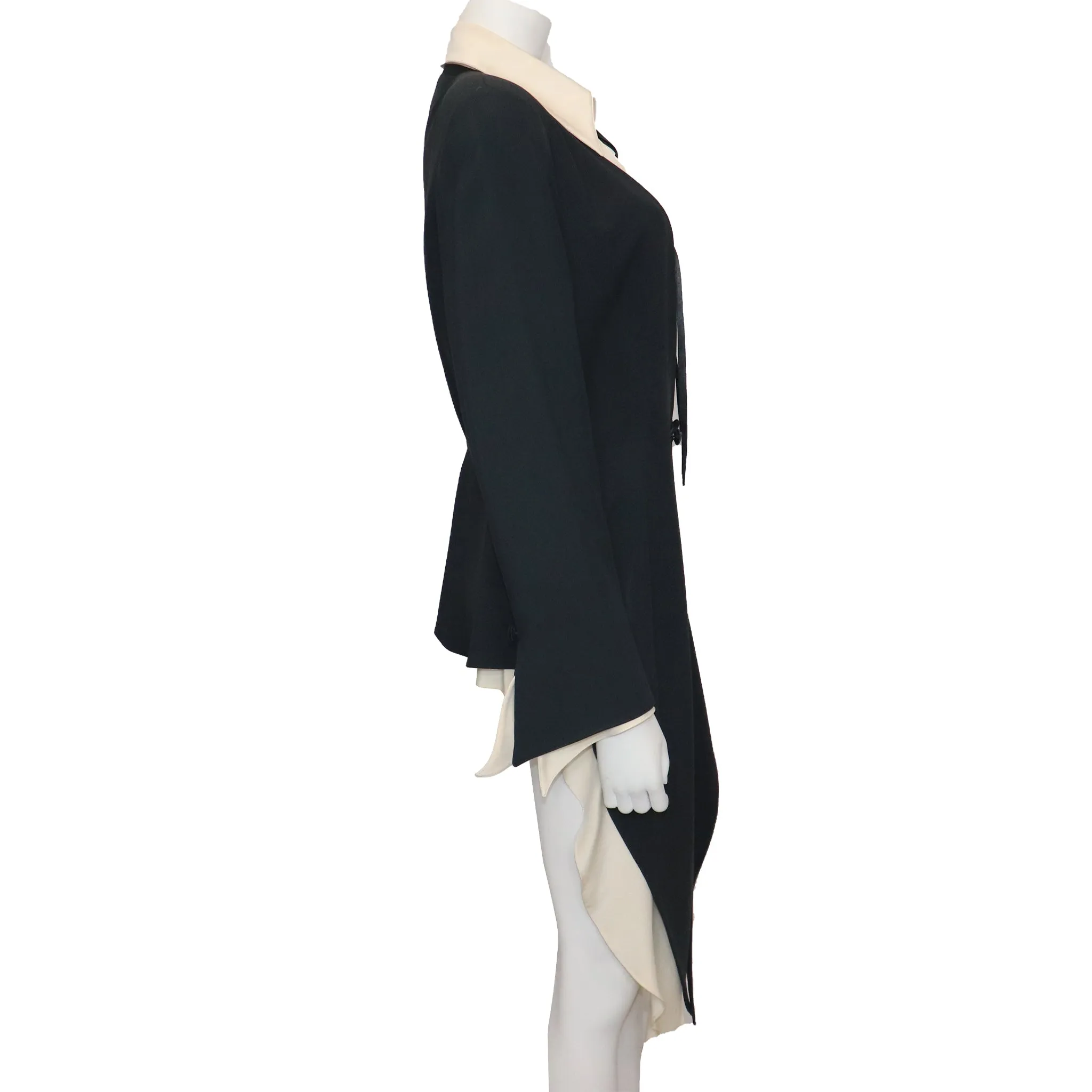 Claude Montana Drape 2PC Black Jacket w/ Cream Blouse Circa 1990s