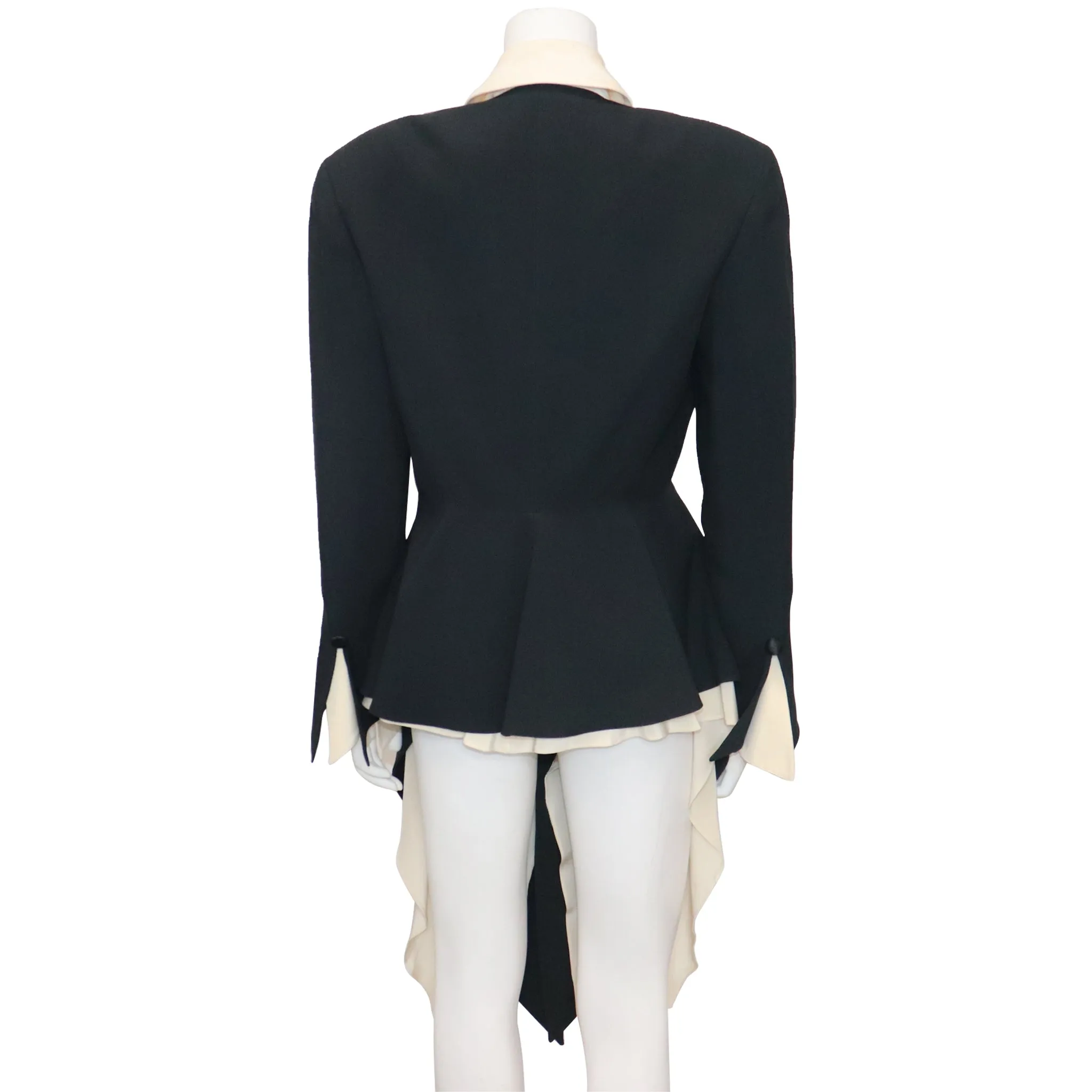 Claude Montana Drape 2PC Black Jacket w/ Cream Blouse Circa 1990s