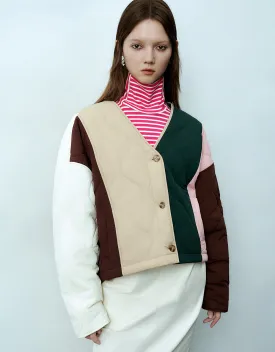 Colorblocks Crew Neck Padded Coat