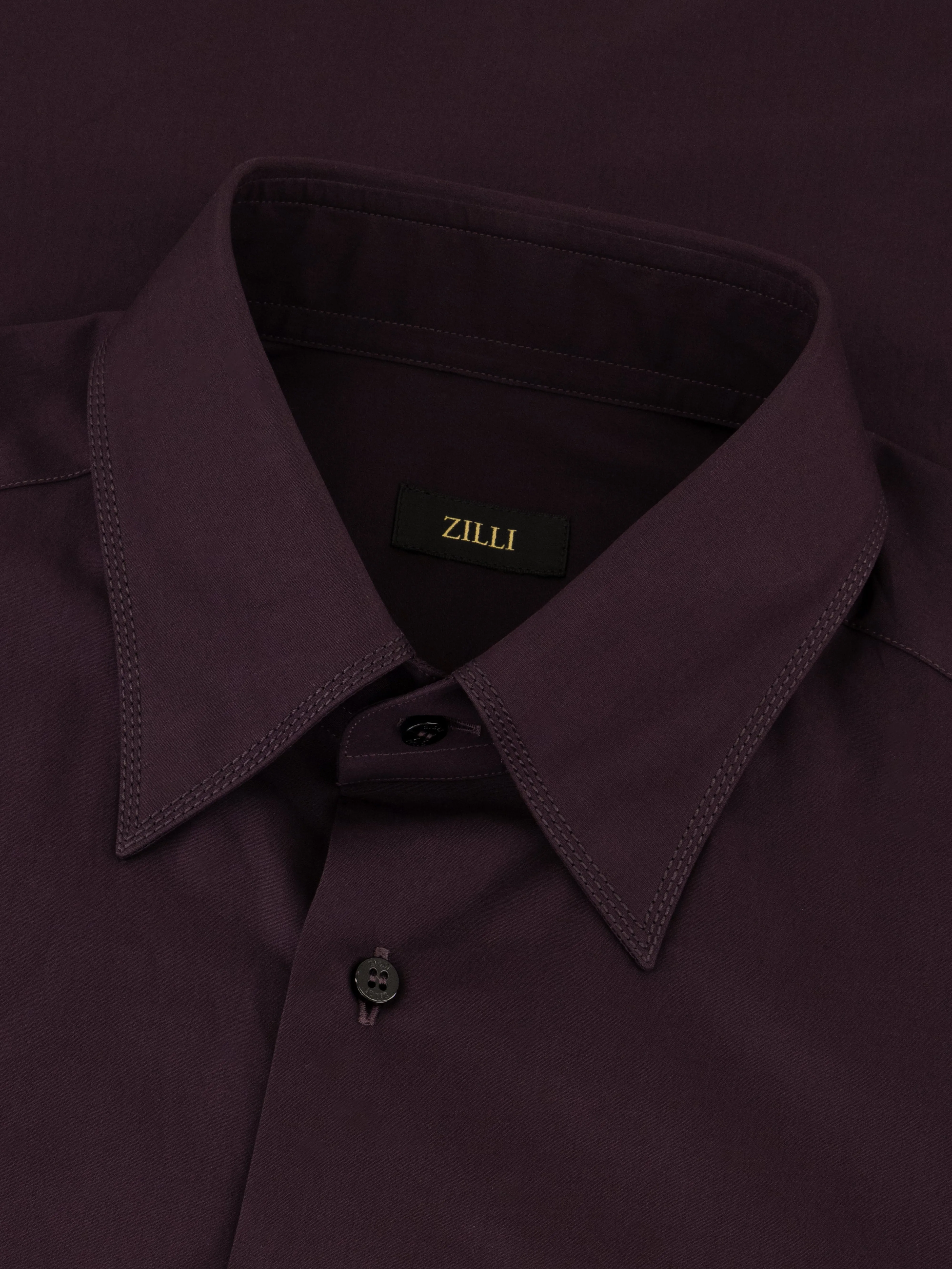 Cotton Shirt with Triple Stitching Aubergine