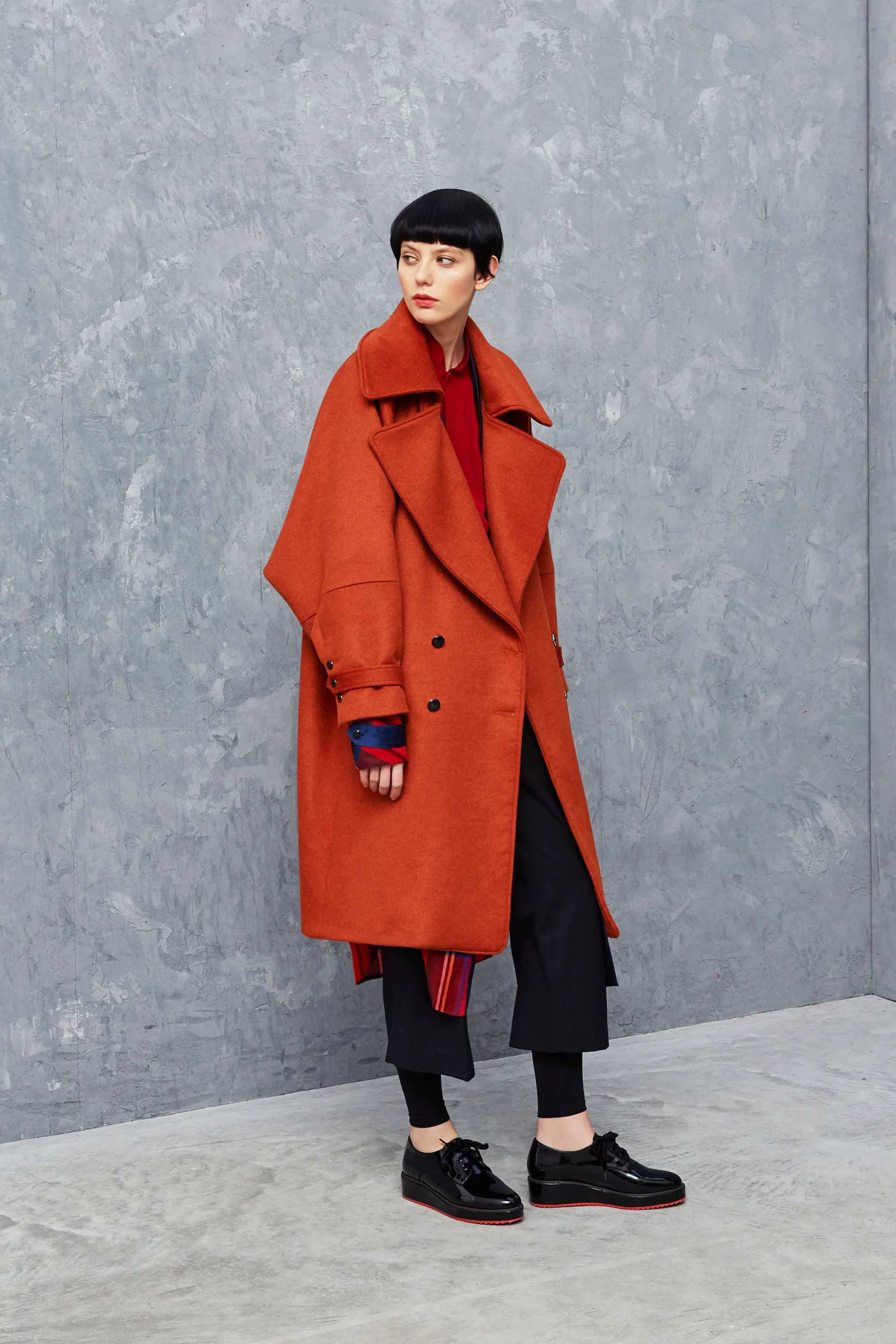 CRATHES orange - mid-length wool coat