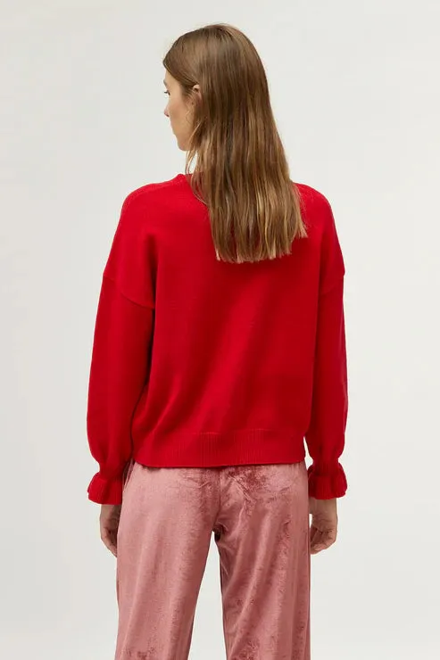 Cuff Detail Sweater - Red