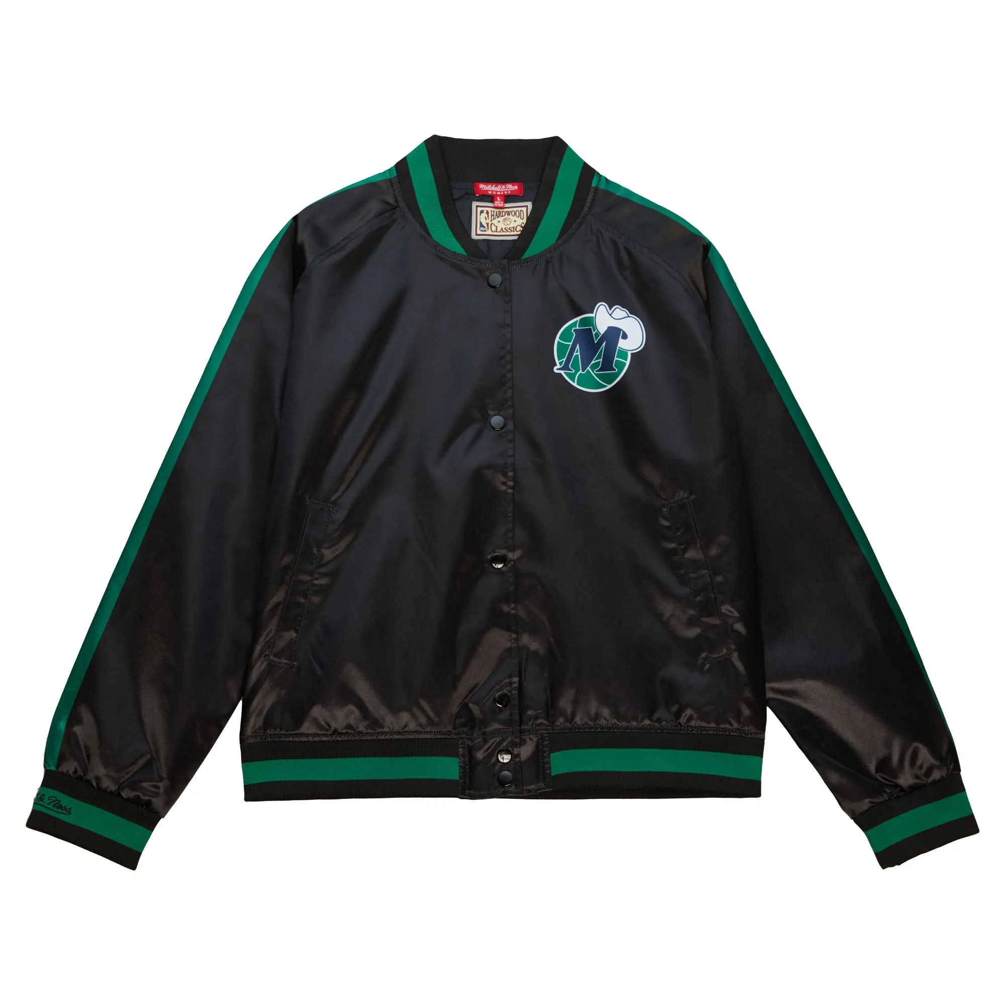 DALLAS MAVERICKS MITCHELL & NESS WOMEN'S BLACK M-HAT SATIN JACKET